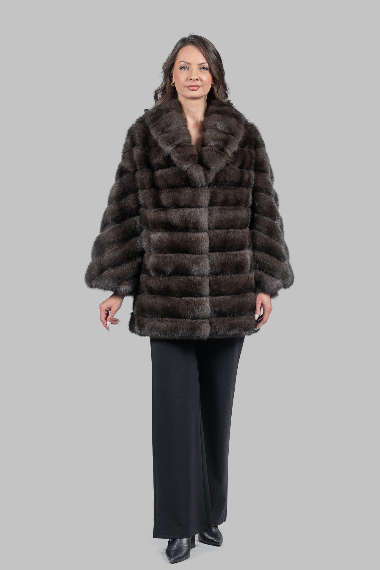 Dark Russian Sable Half Coat with Shawl Collar P/K23C919