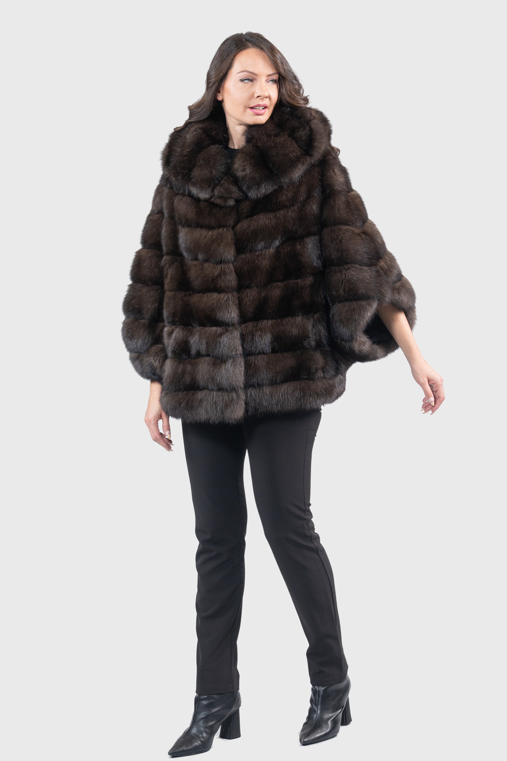 Dark Hooded Russian Sable Cape P/K13C949