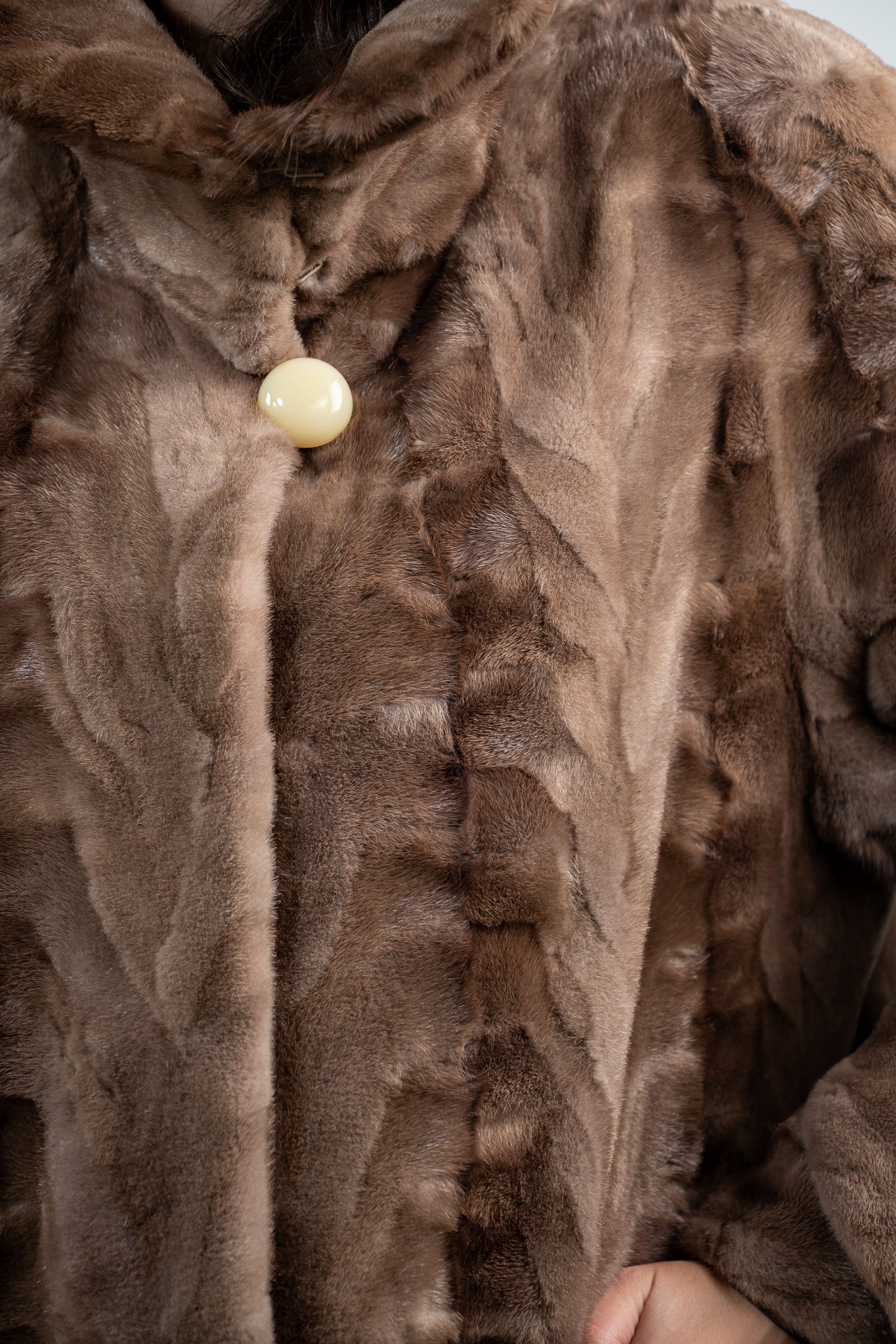 Pastel Mink Pieced Hooded Half Coat 2550H