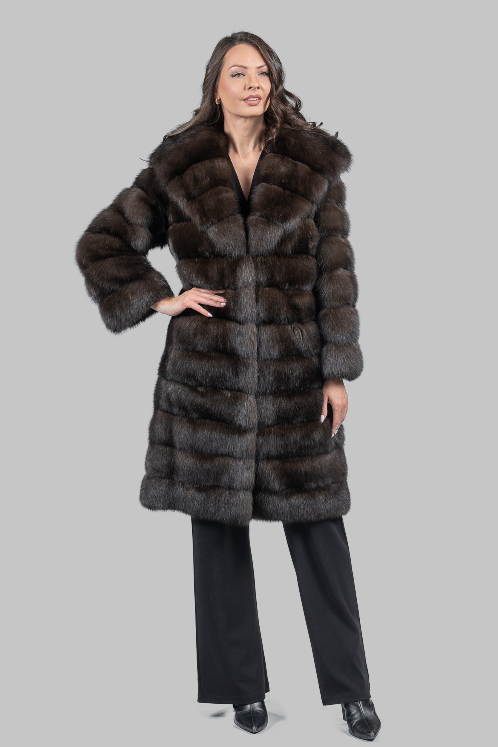 Dark Sable Hooded Long Coat A/K13C540