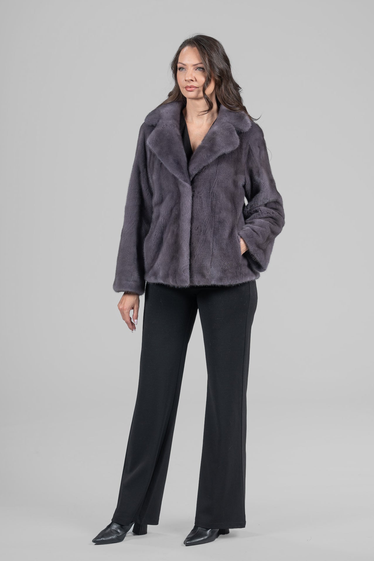 Grey Moon Mink Fur Jacket with Notch Collar L/O13C528s20