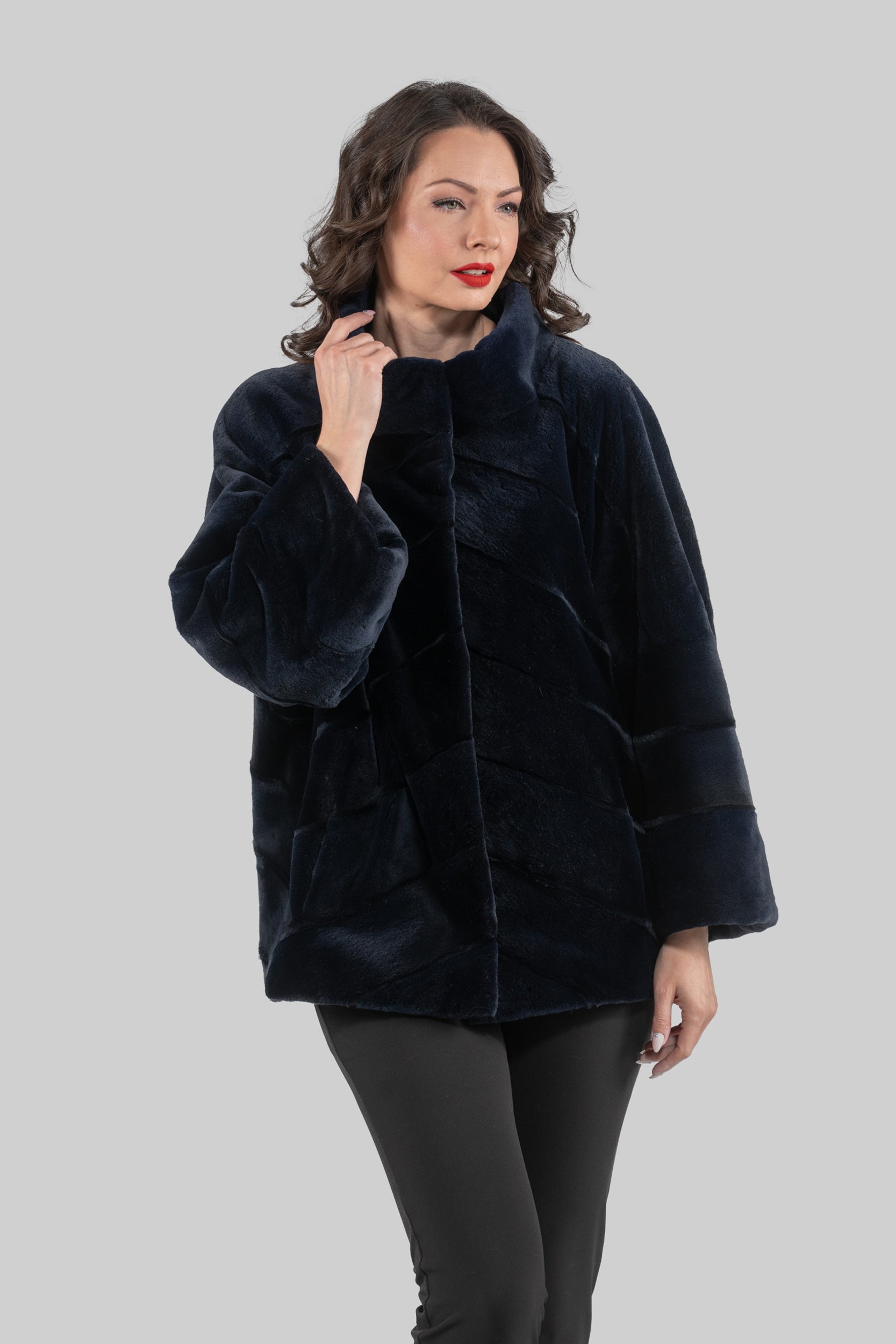 Blue Black Mink Sheared Jacket A/K13C848