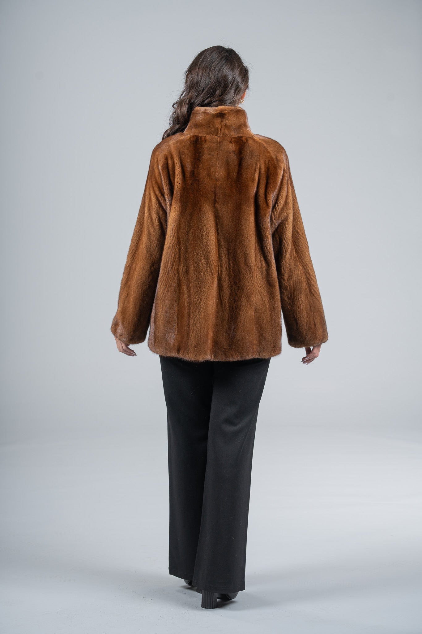 Gold Mink Half Coat with Stand Smoking Collar L/O13C530G8003