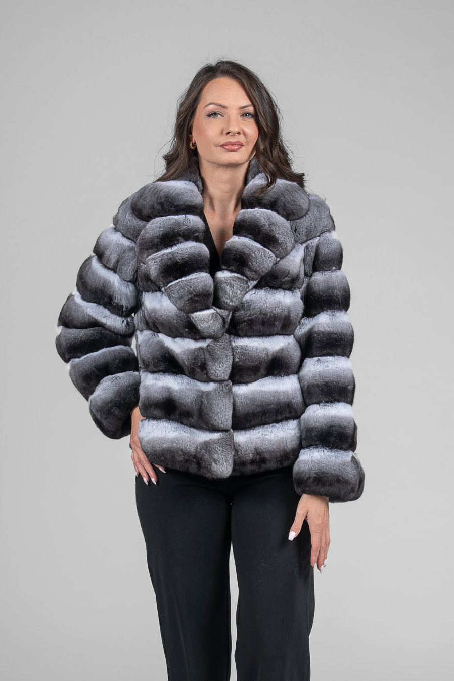Natural Chinchilla Jacket with Notch Collar P/K13C528S20