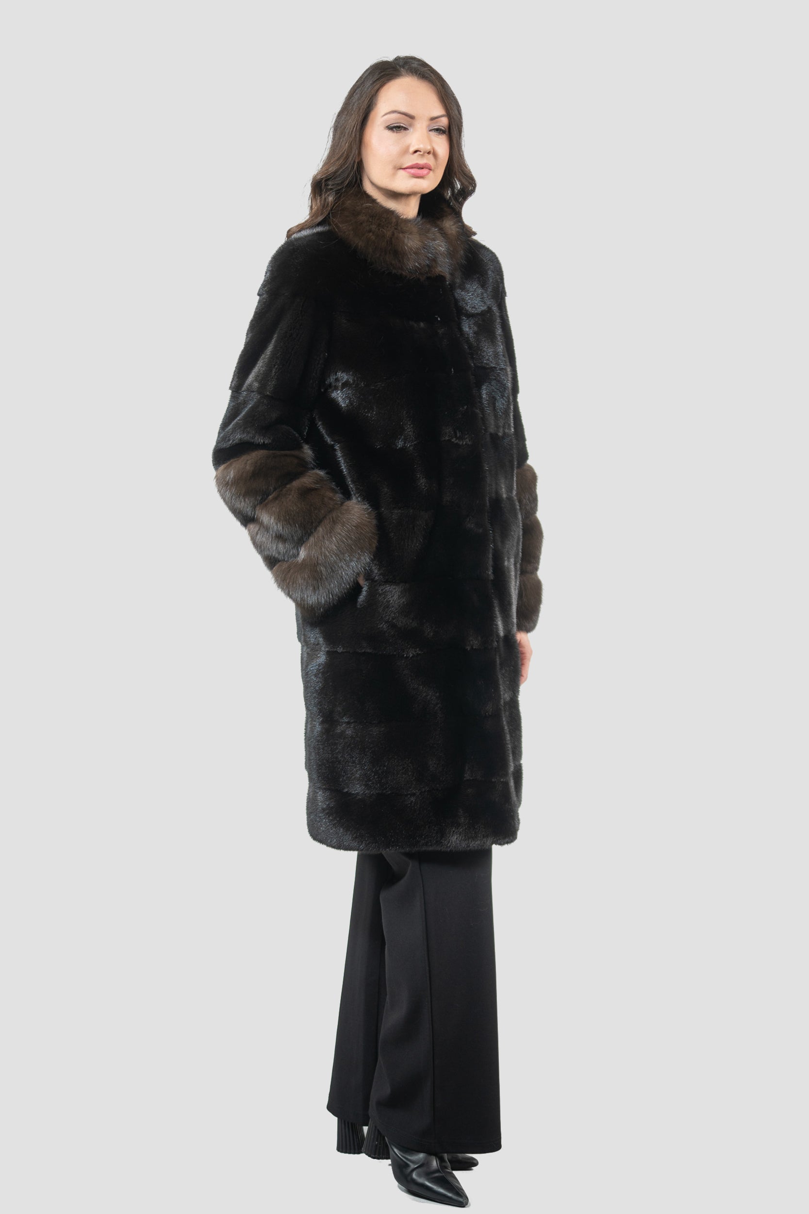 Blackglama Mink Half Coat with Russian Sable Stand Collar  P/K16c510