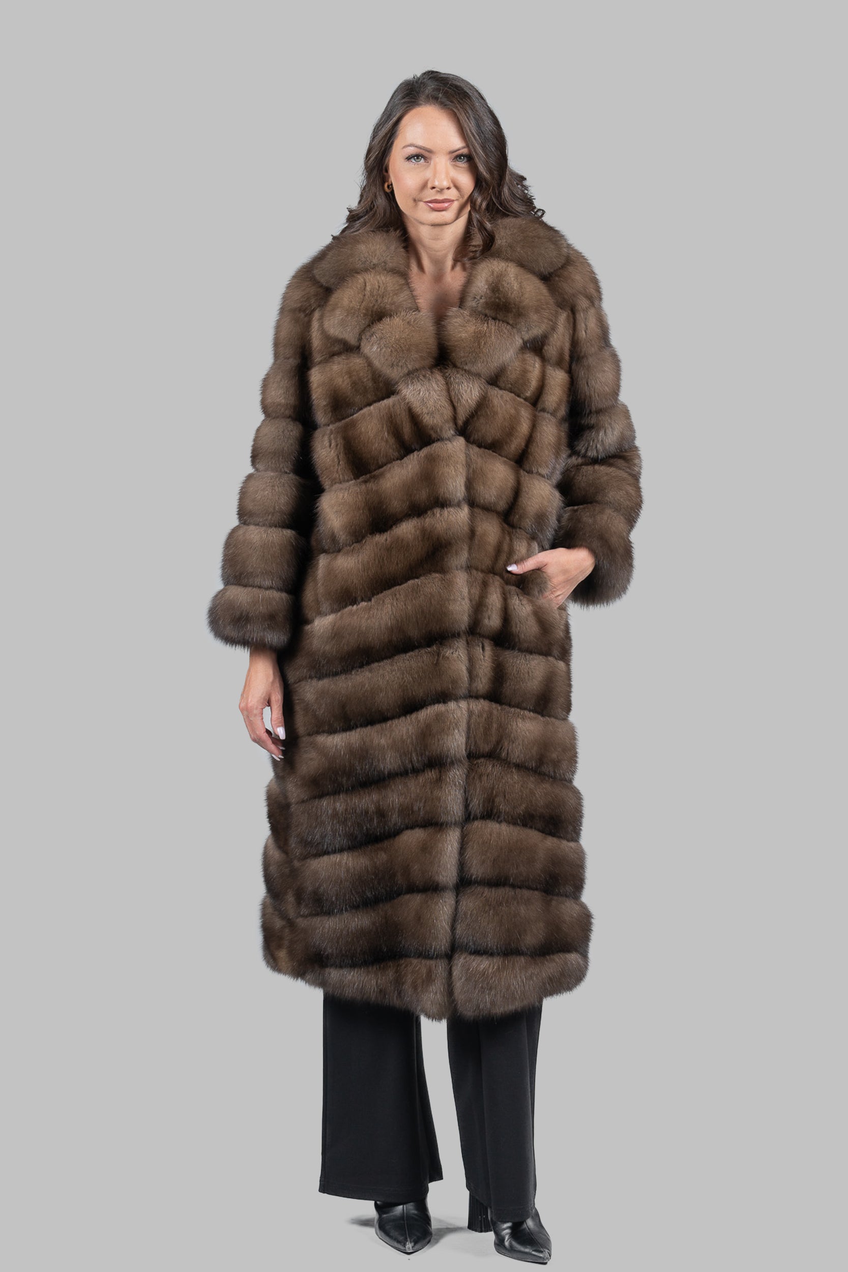 Graphite Russian Sable Full-Length Coat with Notch Collar A/K13c530s20