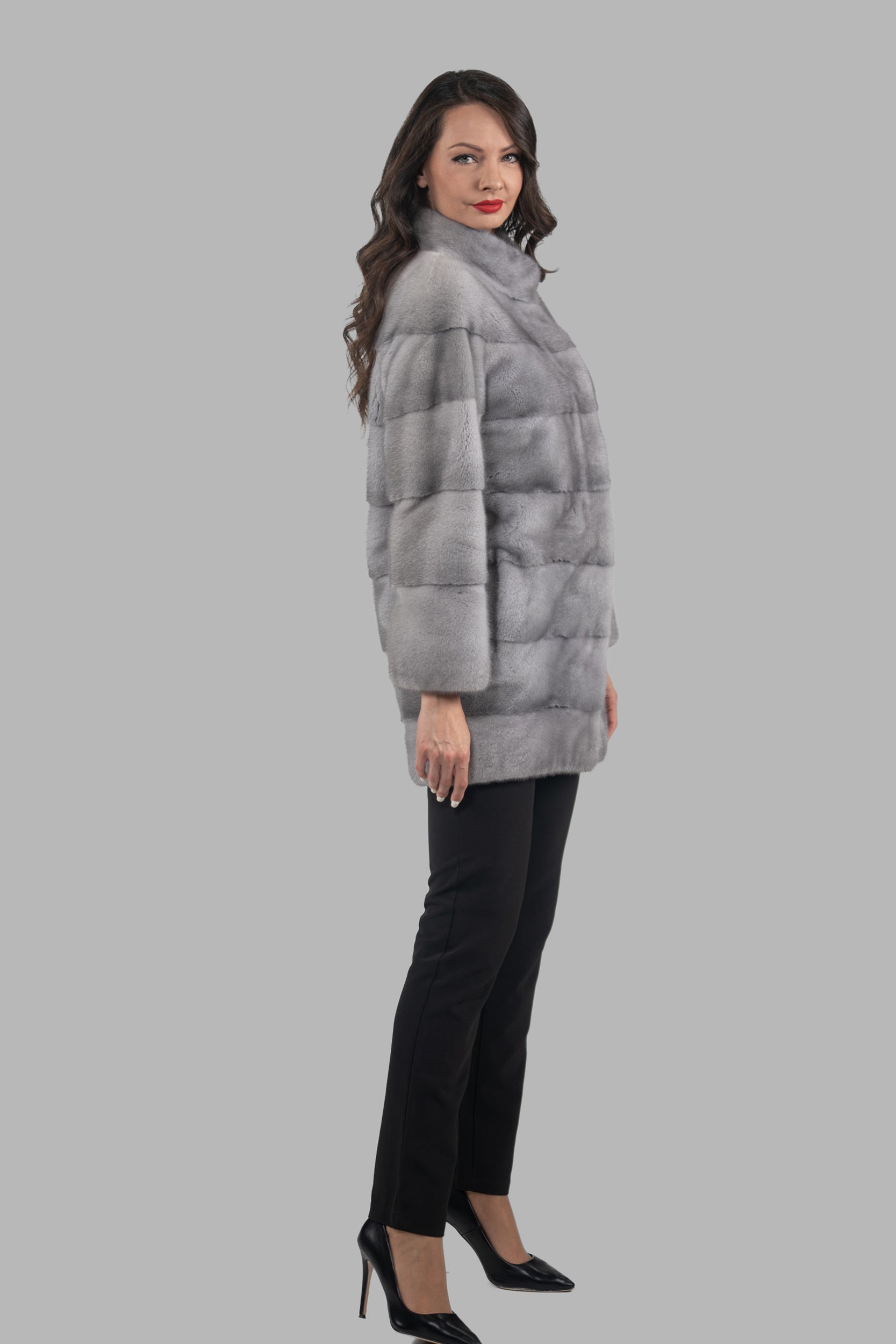 Sapphire Mink Half Coat with Stand Collar P/K13C530