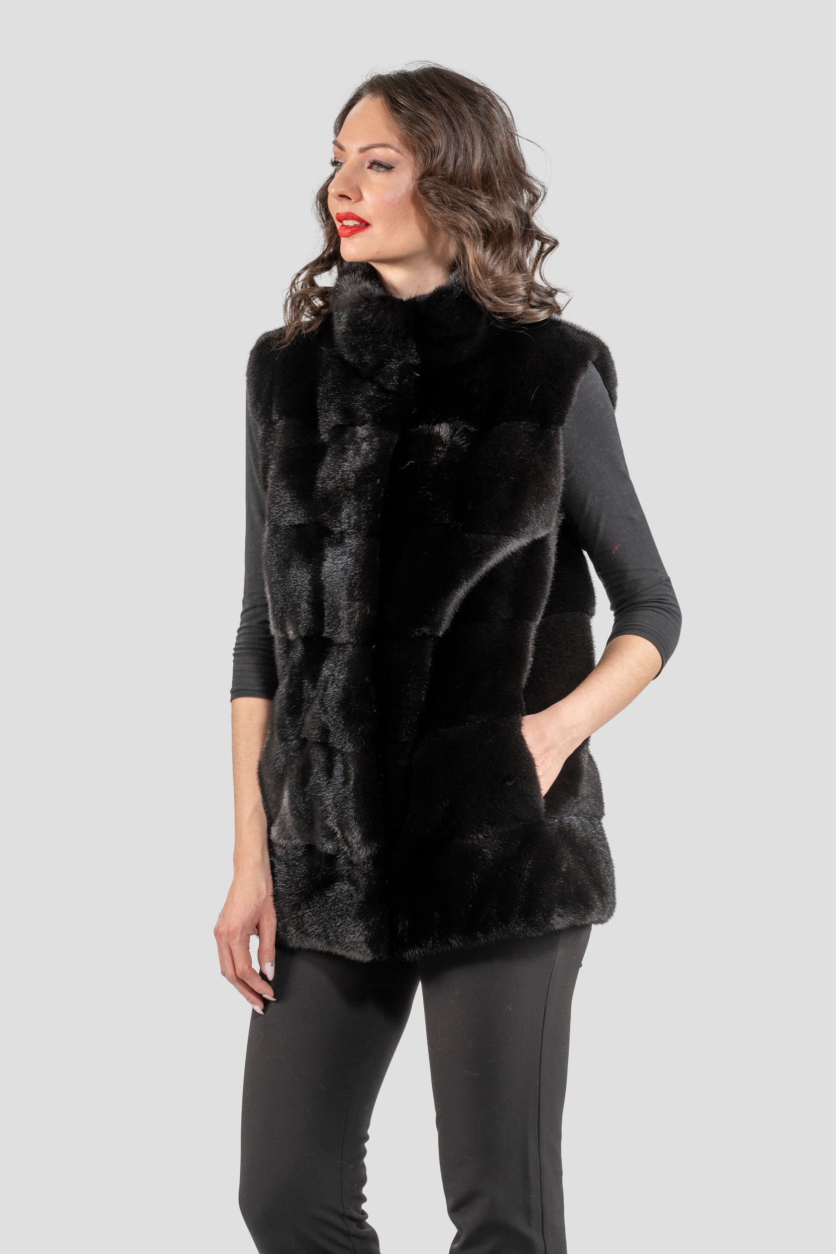 Blackglama Mink Vest with Stand Collar P/K13c519g530