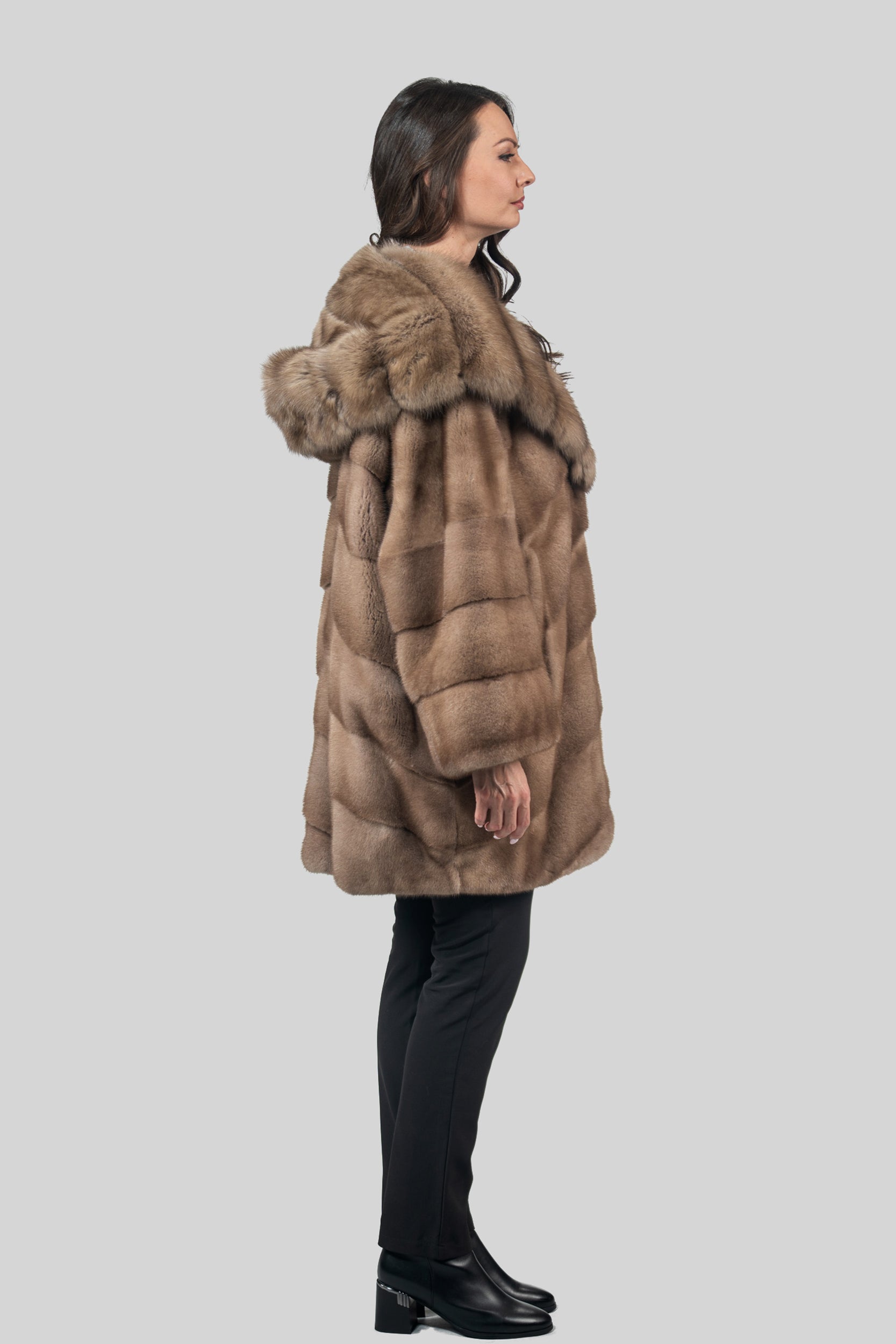 Pastel Mink Half Coat with Russian Sable Hood A/K850
