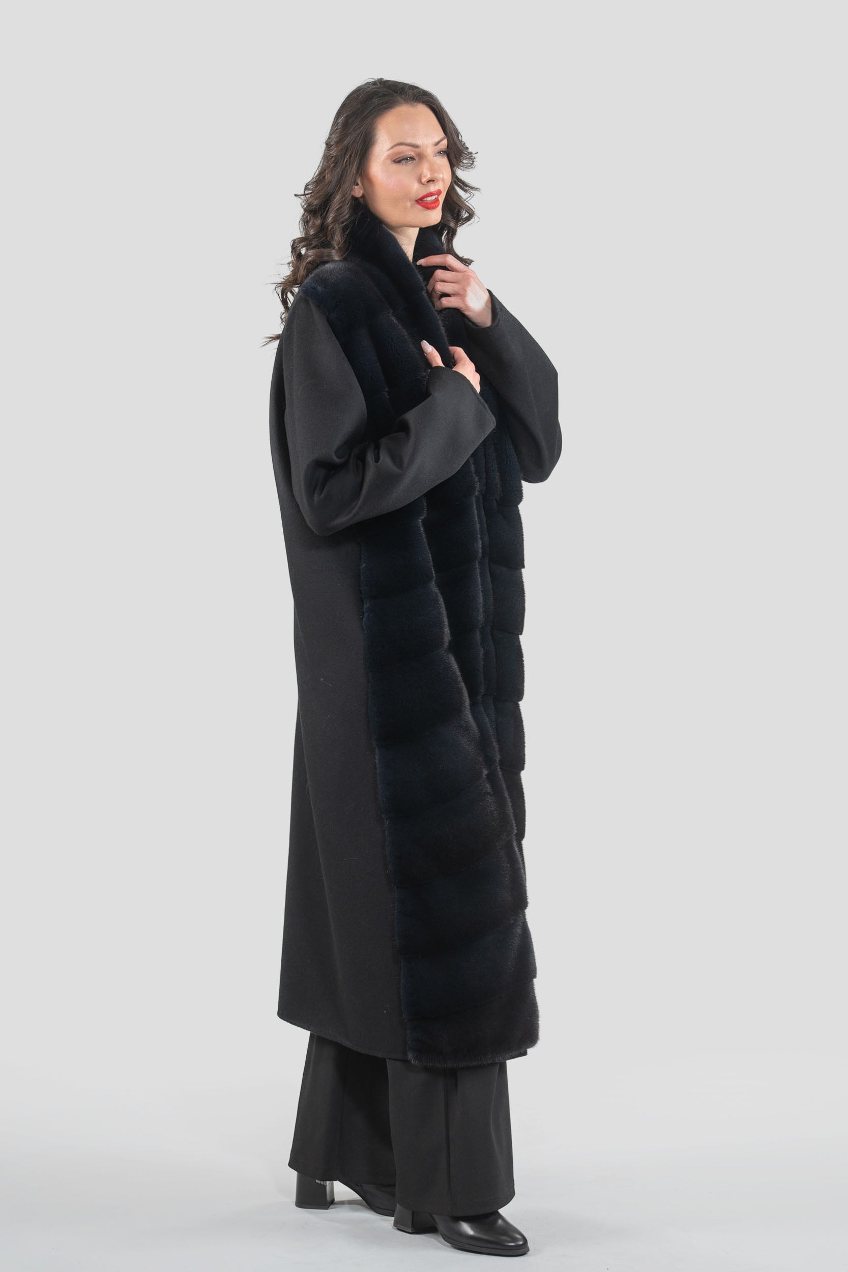Black Cashmere Coat with Mink Trim 17c8003