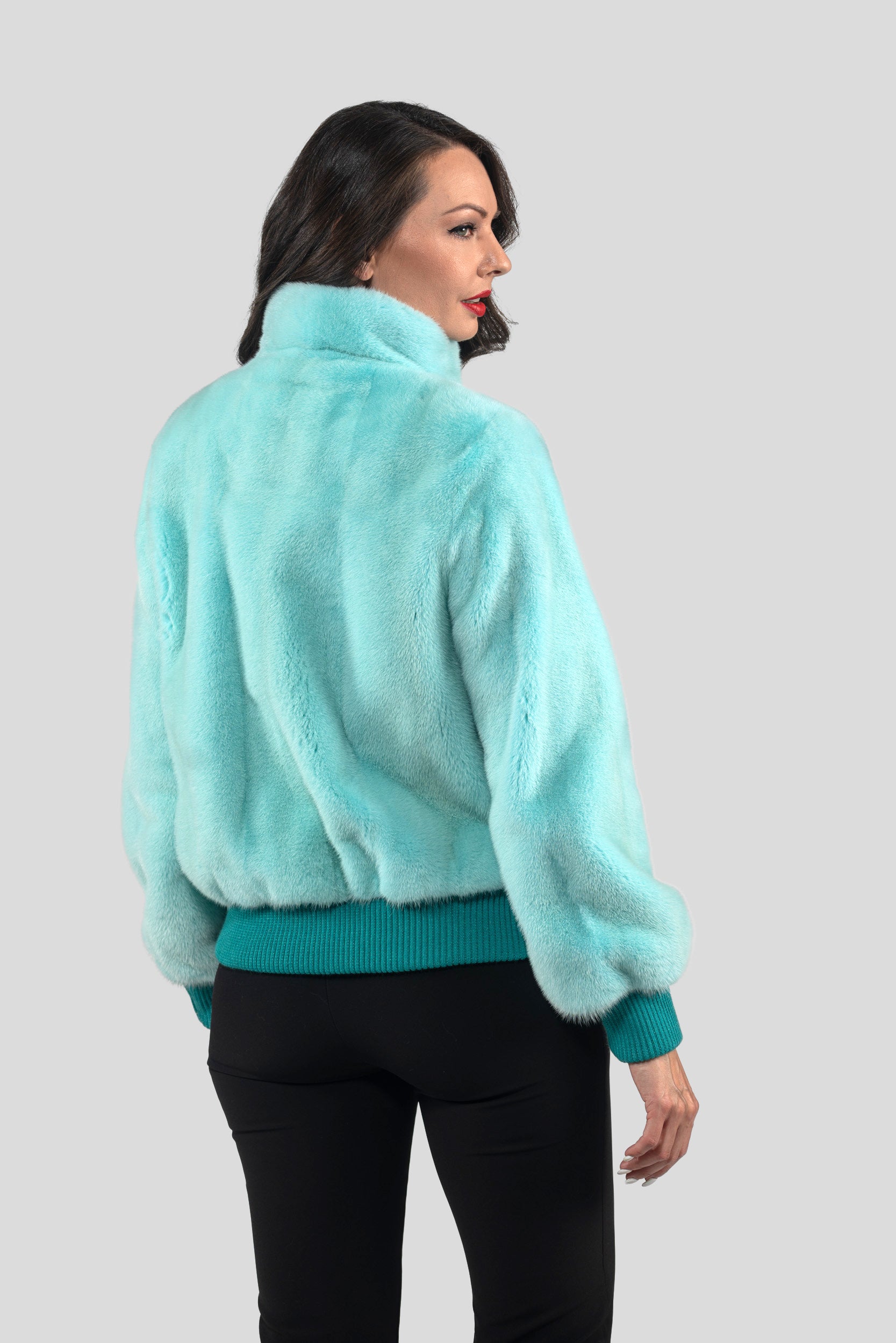 Mint Mink Bomber Jacket With stand Collar L/O13C224