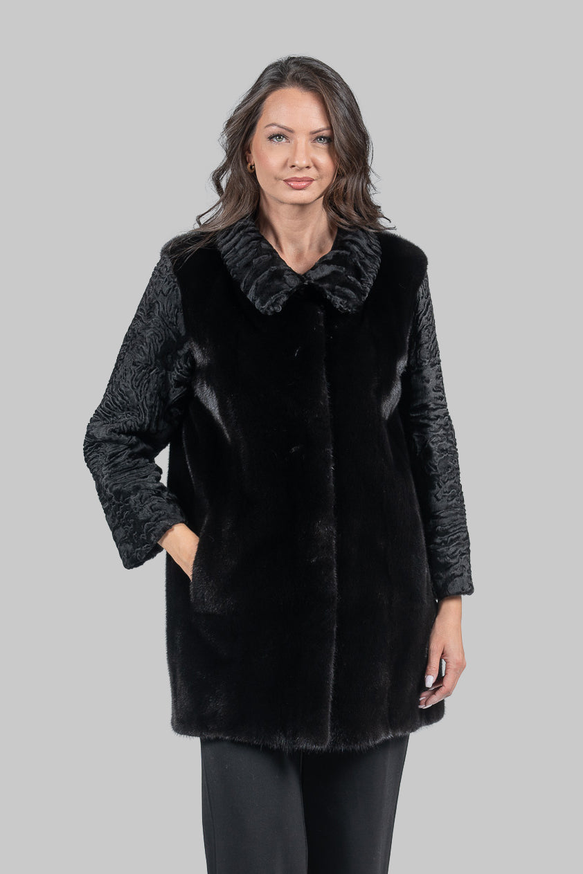 Blackglama Mink Jacket with Swakara Sleeves and Platter Collar S/S18M7000