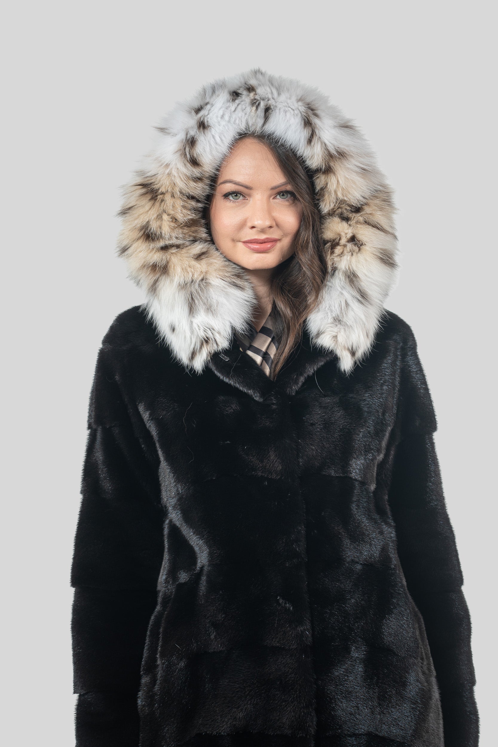 Blackglama Mink Half Coat with Bobcat Hood P/K19134