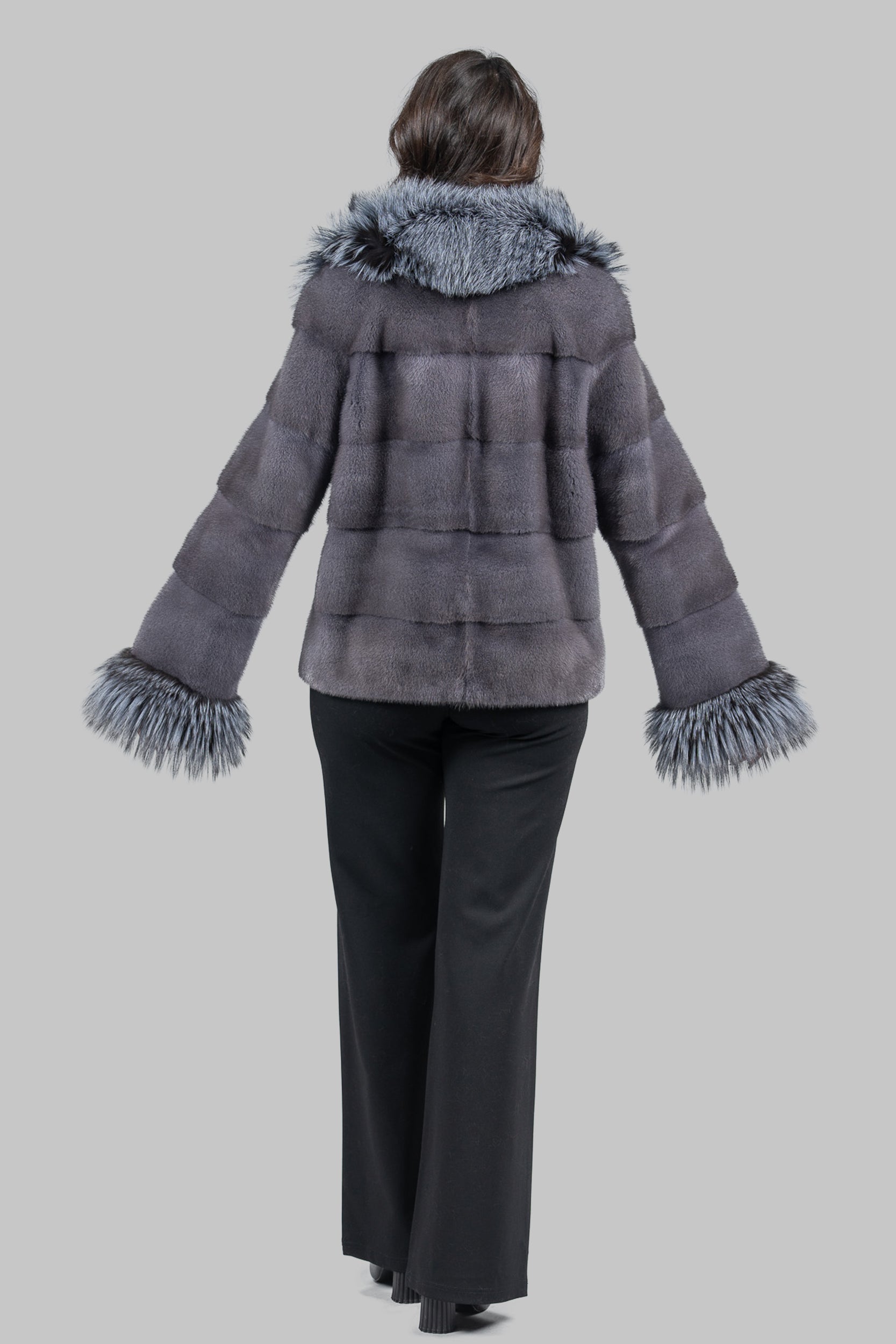 Grey Moon Mink Jacket with Fox Fur Trim P/K13C528s20