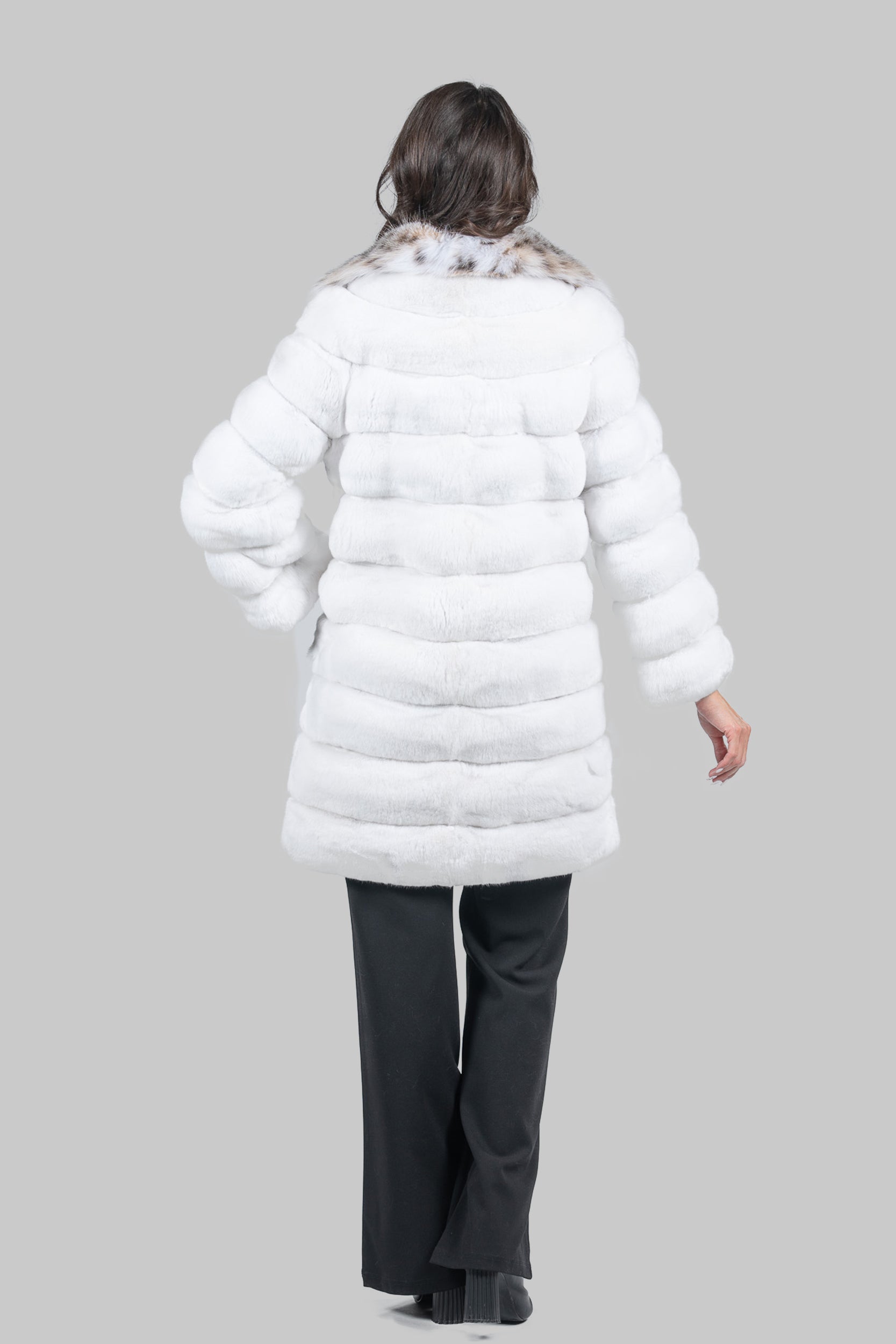 Pure White Chinchilla Half Coat with Bobcat Fur Collar P/K13c530s20