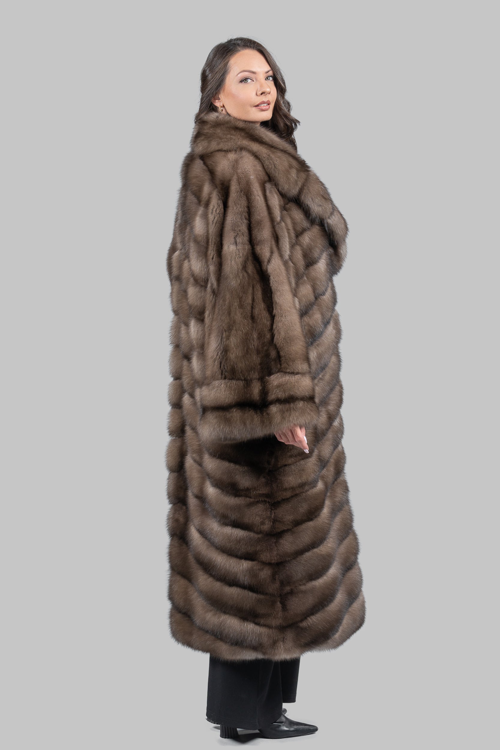 Graphite Sable Long Coat with Shawl Collar A/KI1793