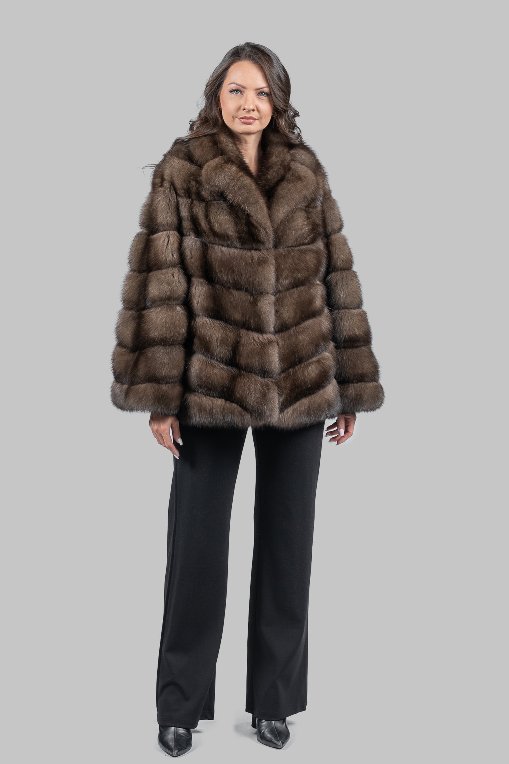 Graphite Russian Sable Half Coat with Notch Collar V/K14M475S20