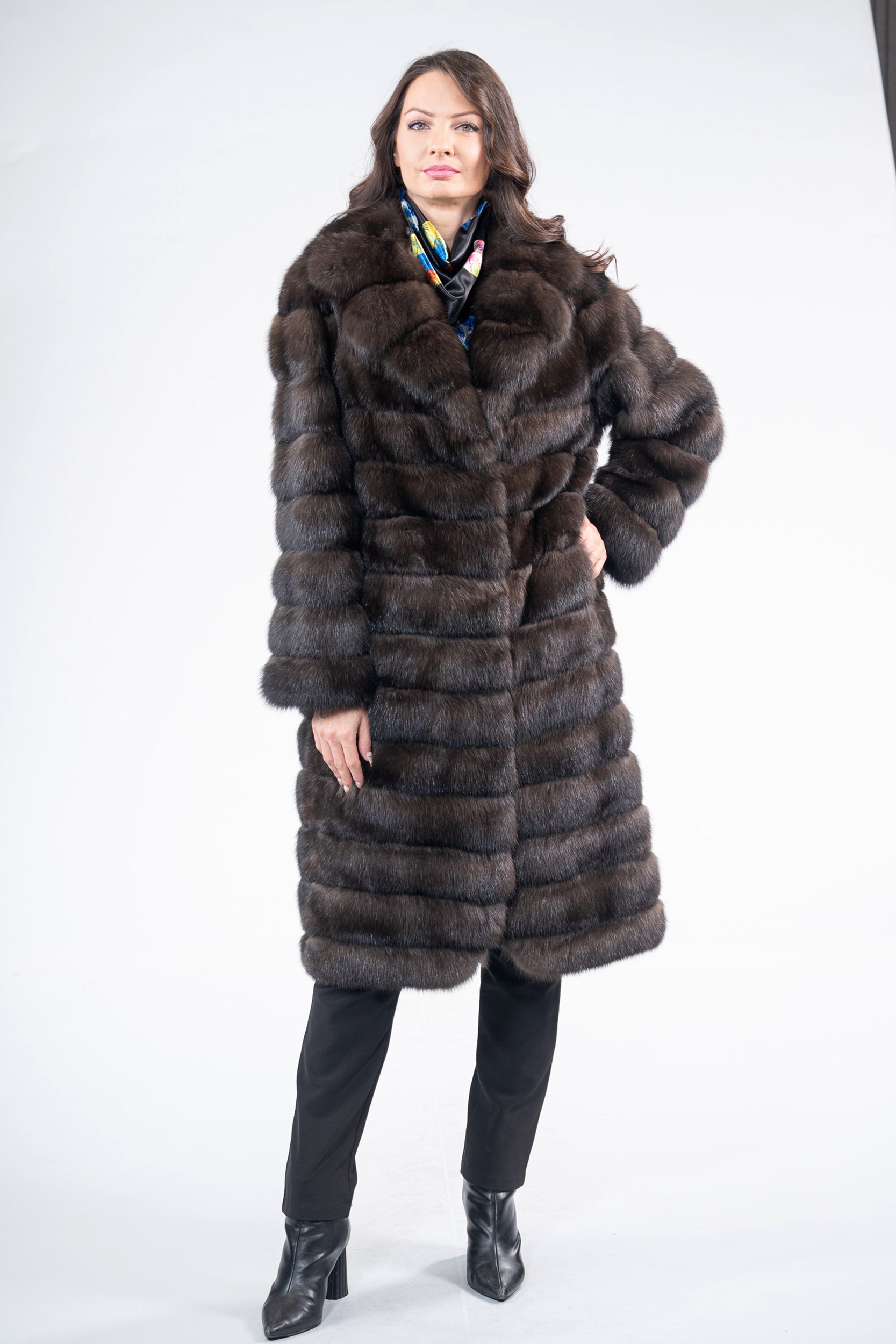 Dark Reversible Russian Sable Coat with Notch Collar P/K13c530s20o
