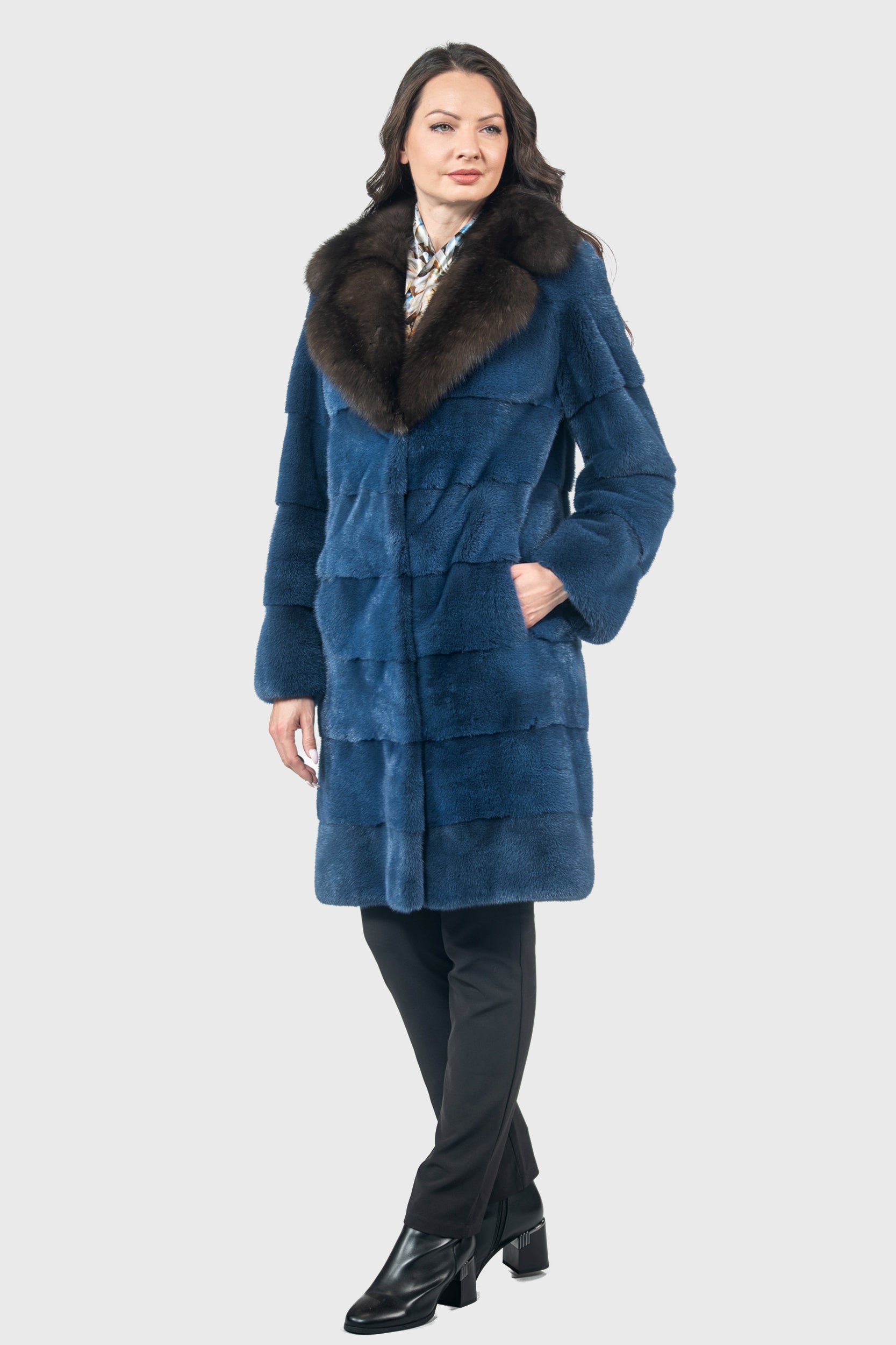 Bluejean Mink Half Coat with Russian Sable Notch Collar P/K13c530s20