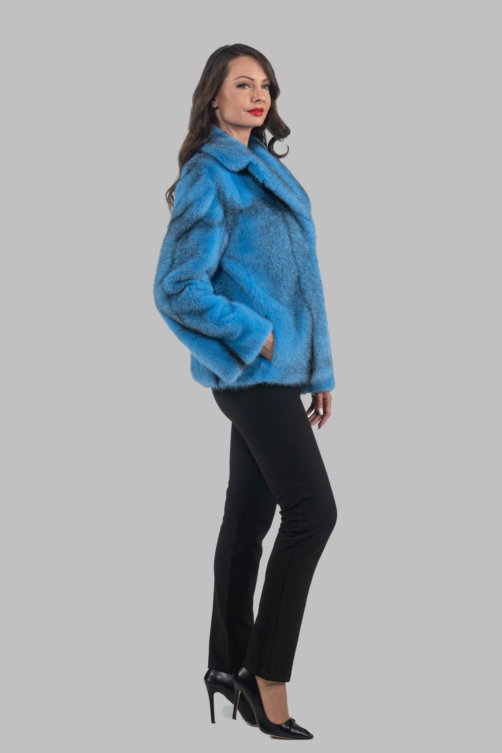 Blue Sky Cross Mink Jacket with Notch Collar L/O13C528S20