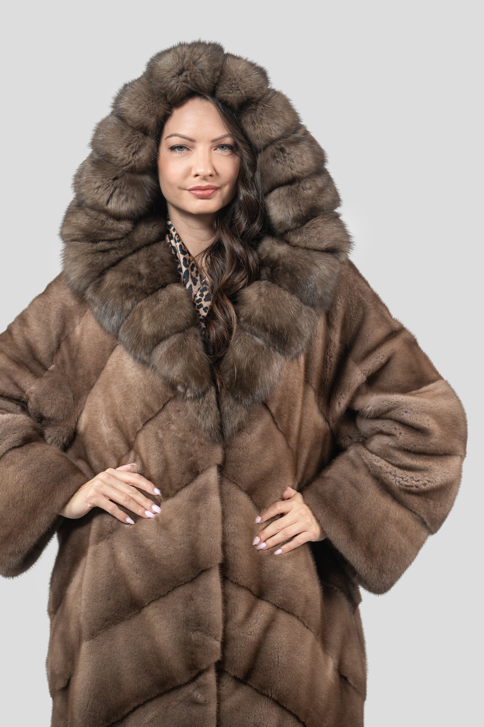 Pastel Mink Coat with Russian Sable Hood A/K13C850