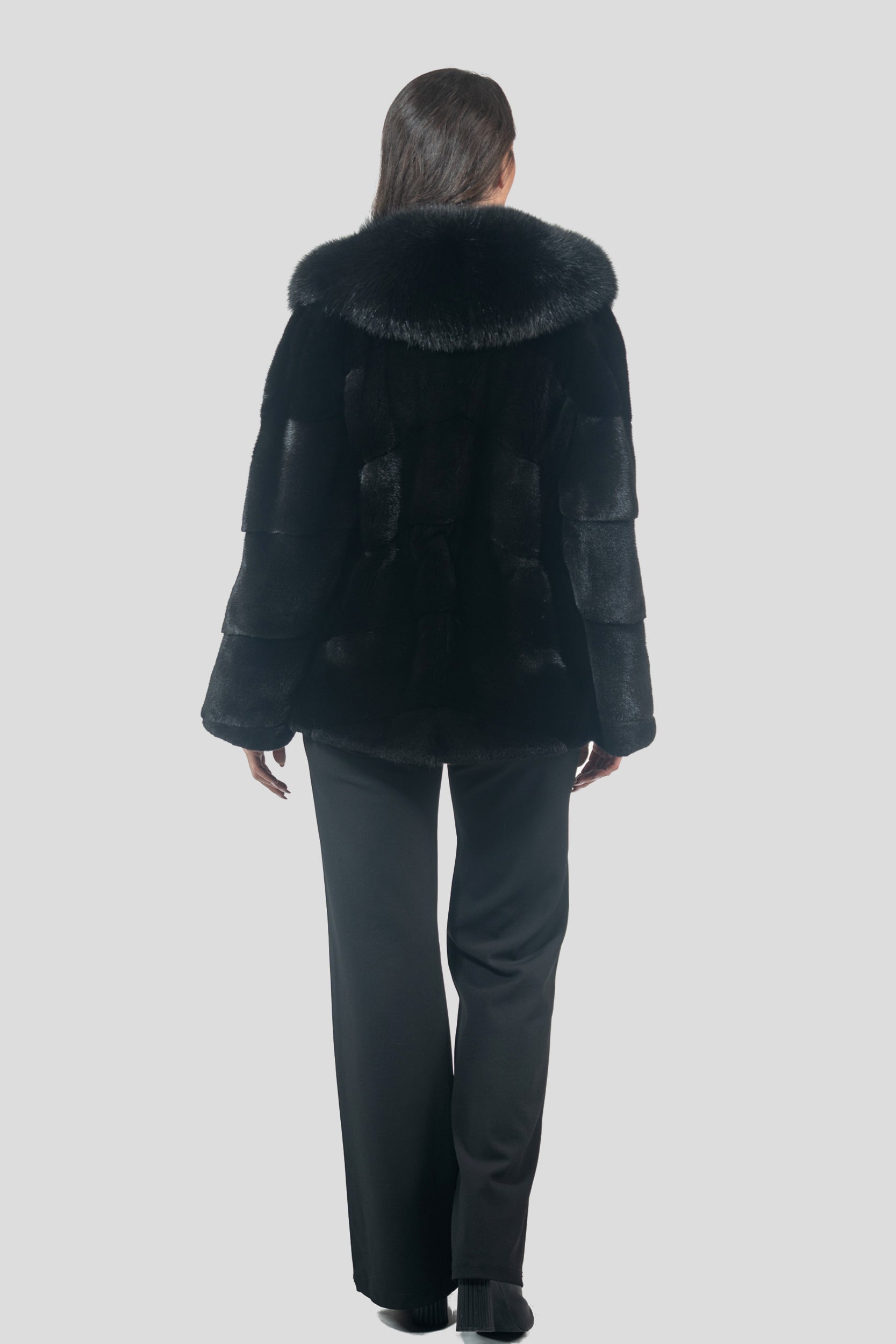 Black Mink Jacket with Fox Trim A/K19C123