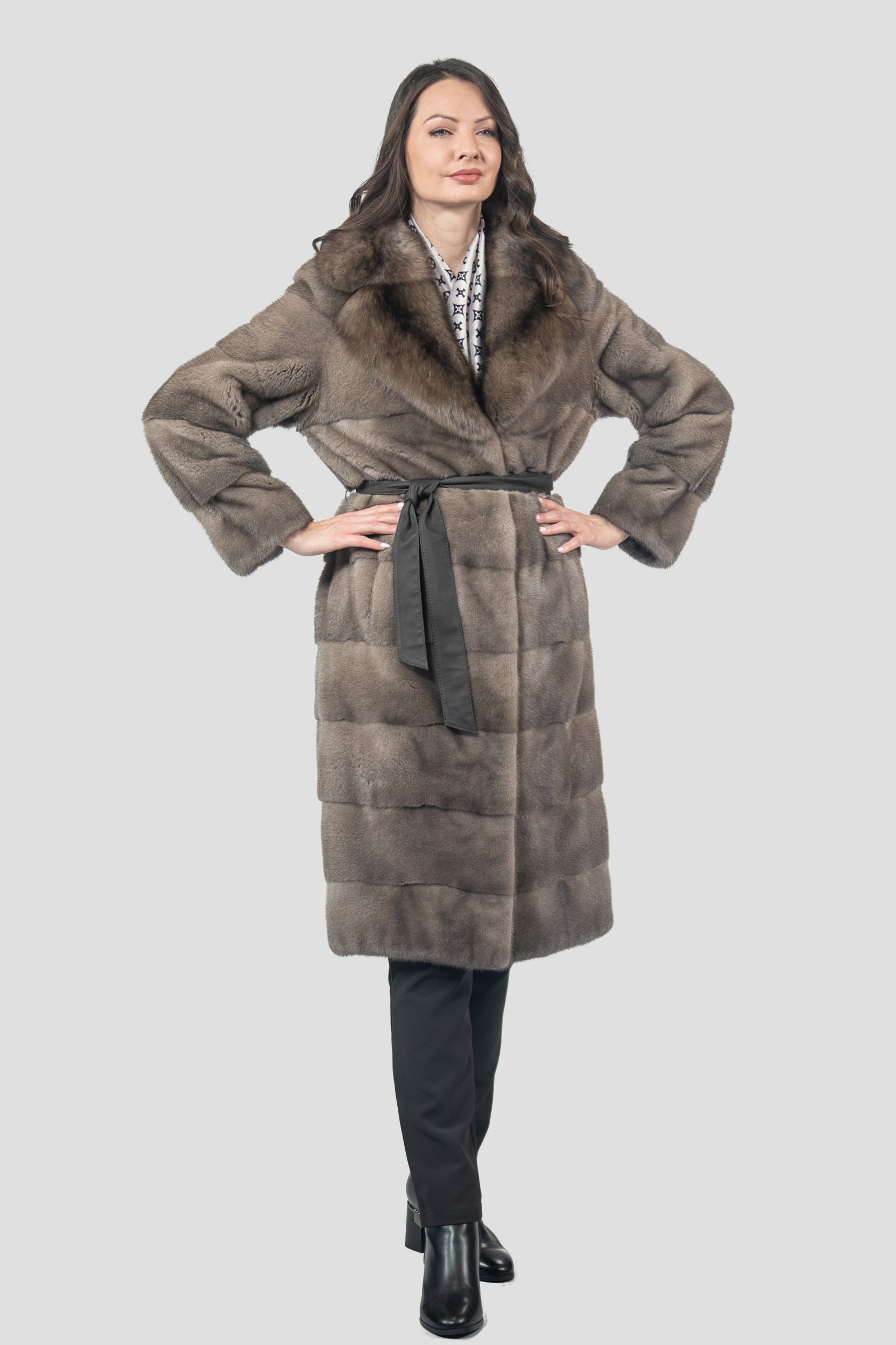 Silver Blue Mink Half Coat with Russian Sable Notch Collar P/K13c530s20