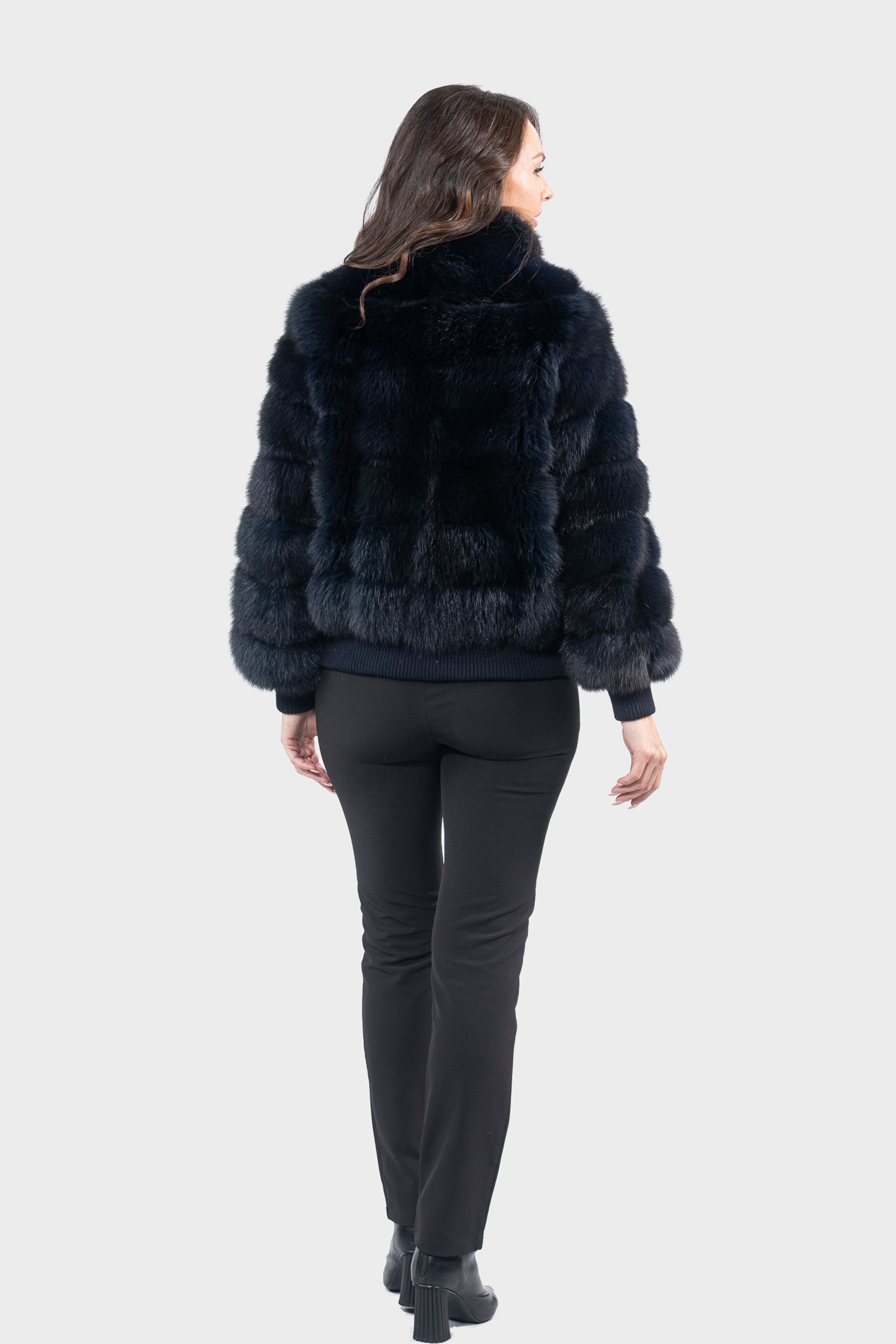 Blue Black Baumarten Bomber Jacket with Stand Collar P/K228