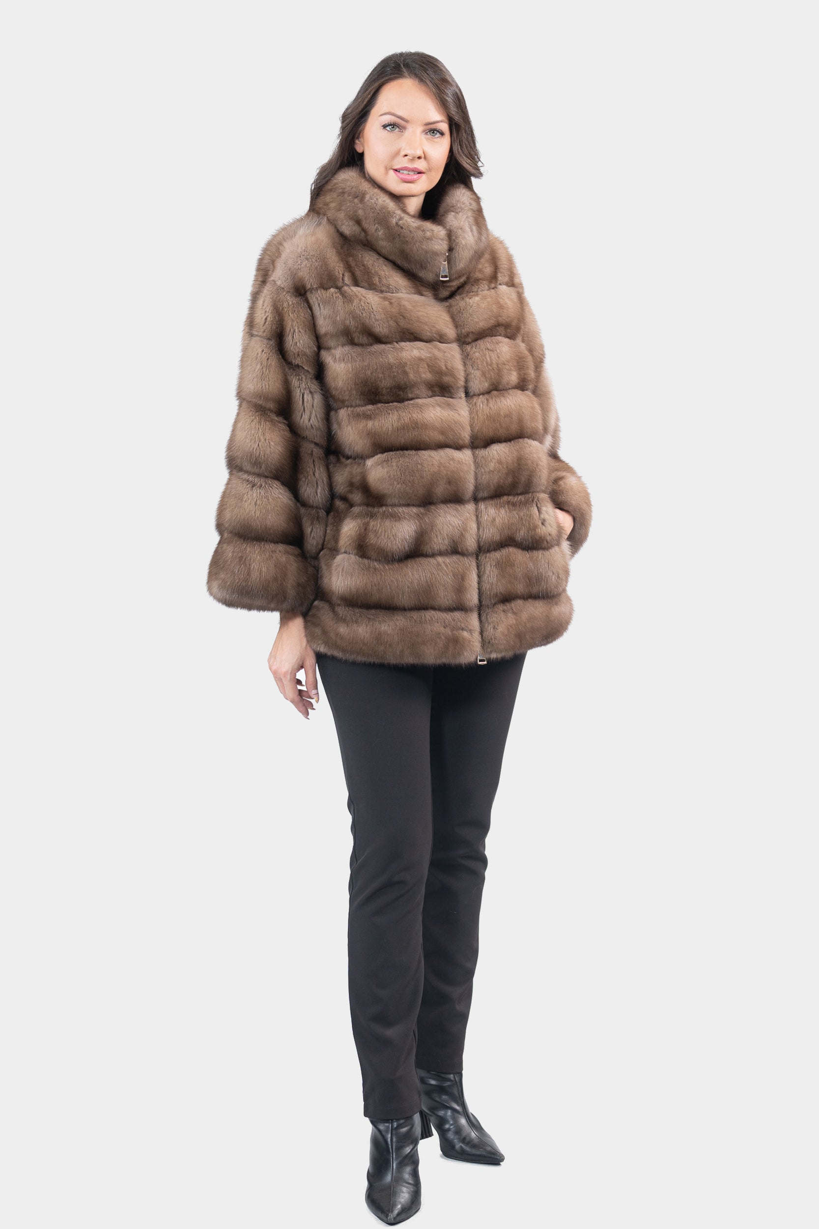 Graphite Russian Sable Jacket with Zipper P/K13C137