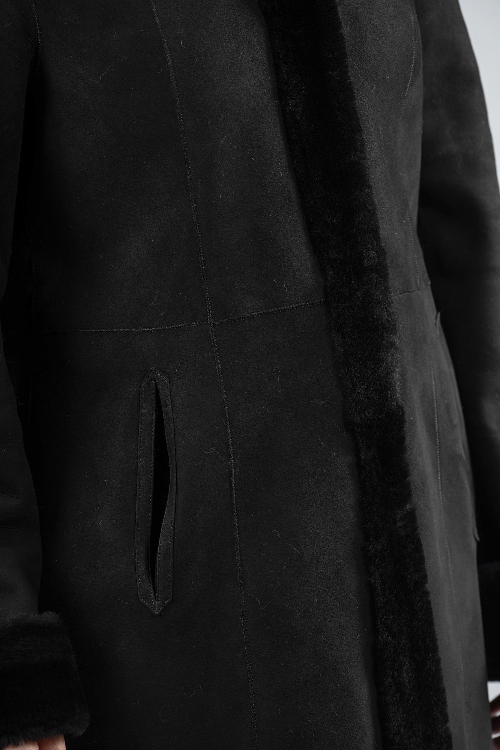 Hooded Black Half Coat In Spanish Merino 207H