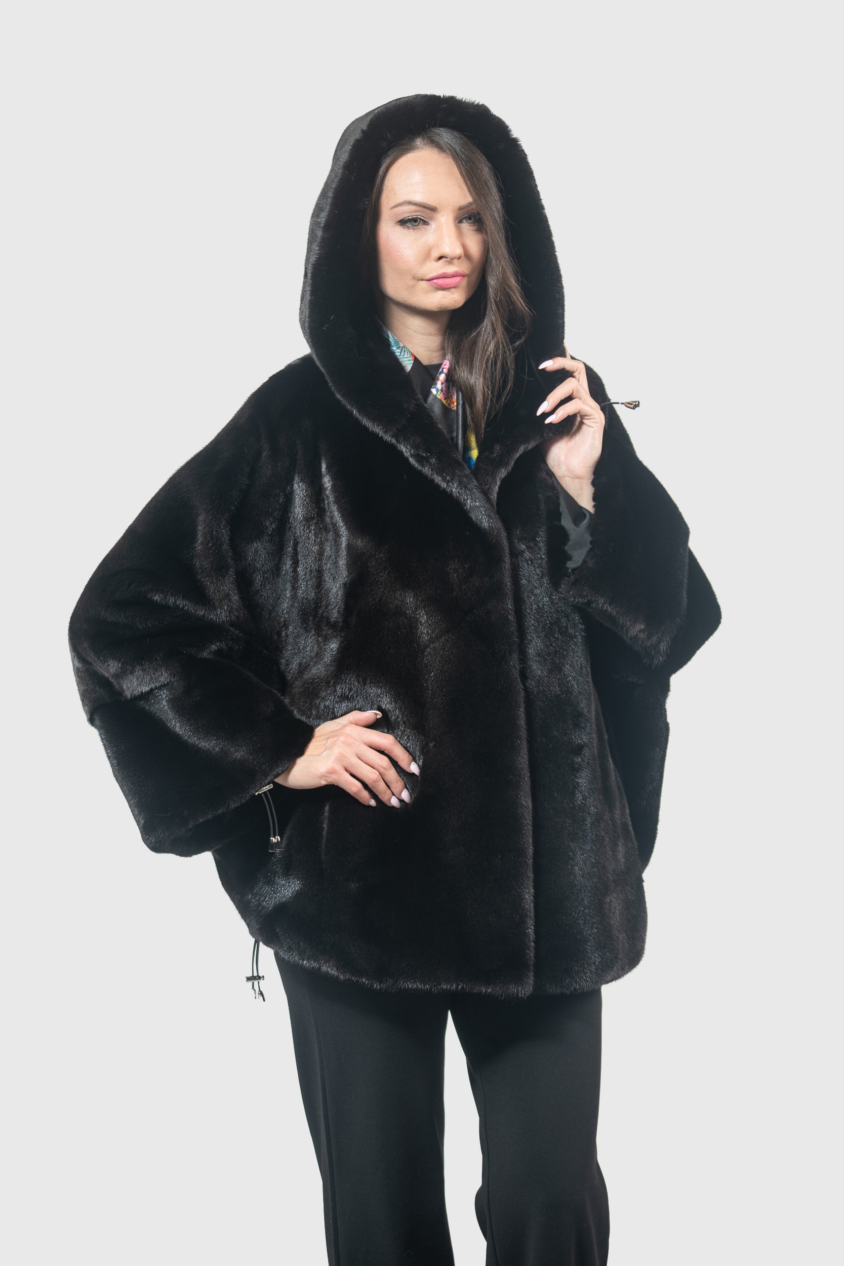 Black Mink Jacket with Hood L/OR5