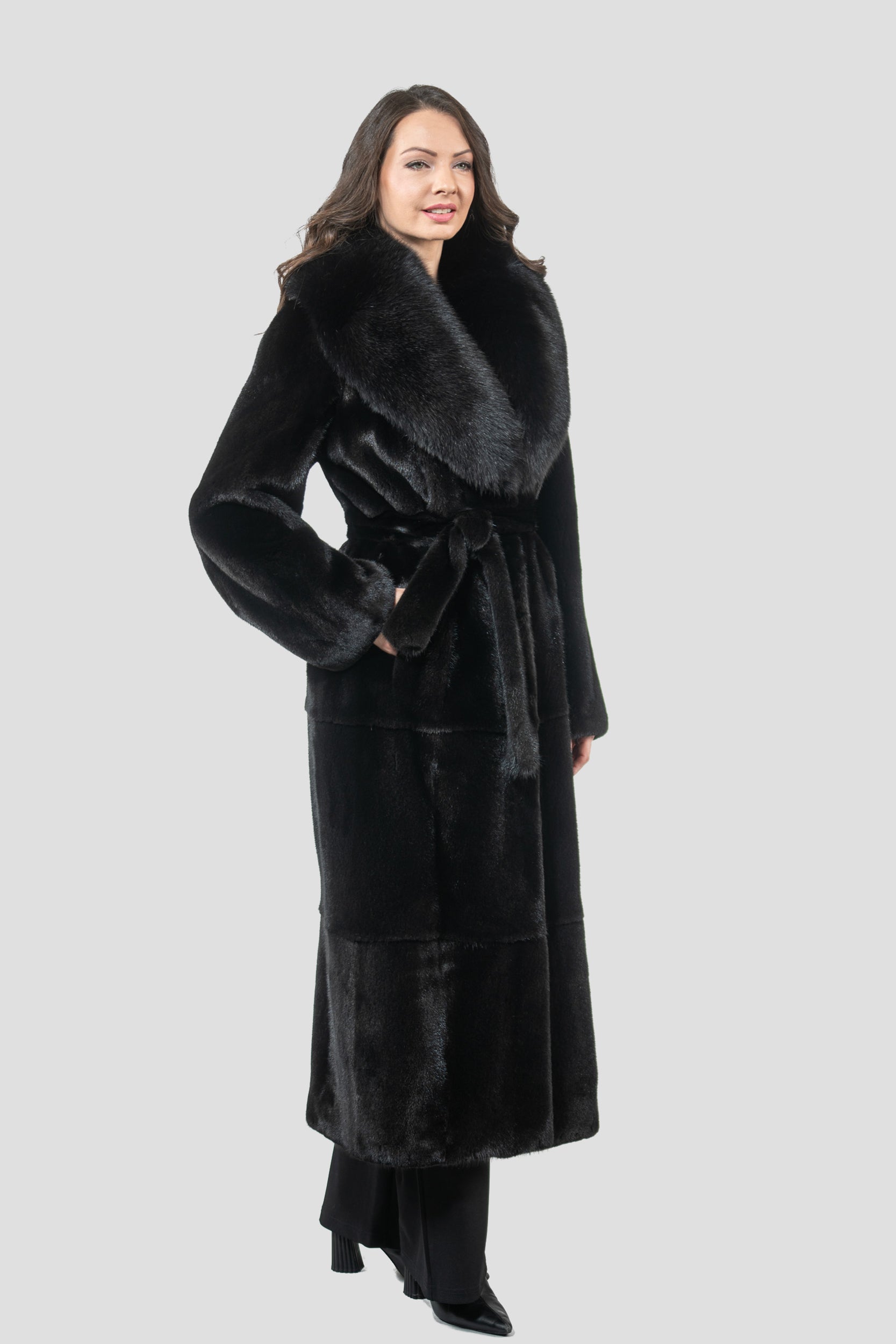 Blackgalama Mink Coat with Fox Shawl Collar S/S13C530gC17
