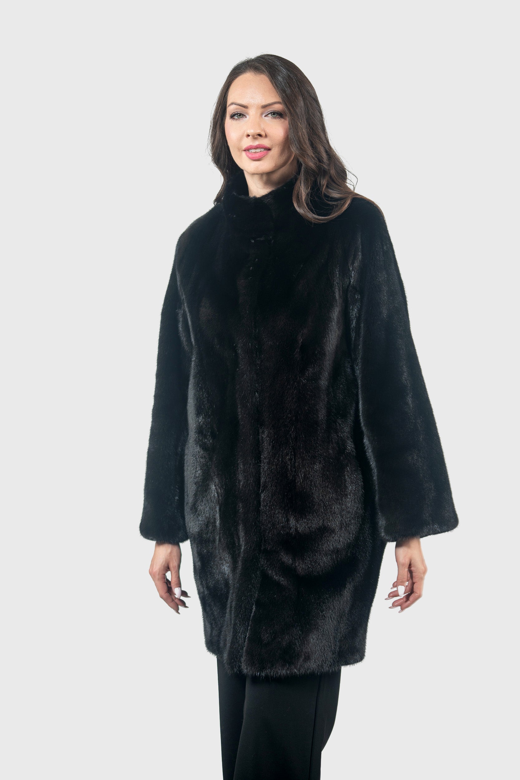 Blackglama Mink Let-Out Half Coat with Stand Collar L/O16C18