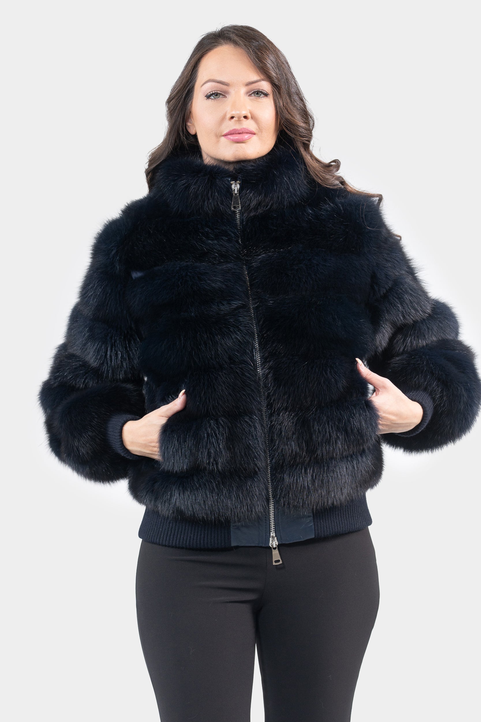 Blue Black Baumarten Bomber Jacket with Stand Collar P/K228