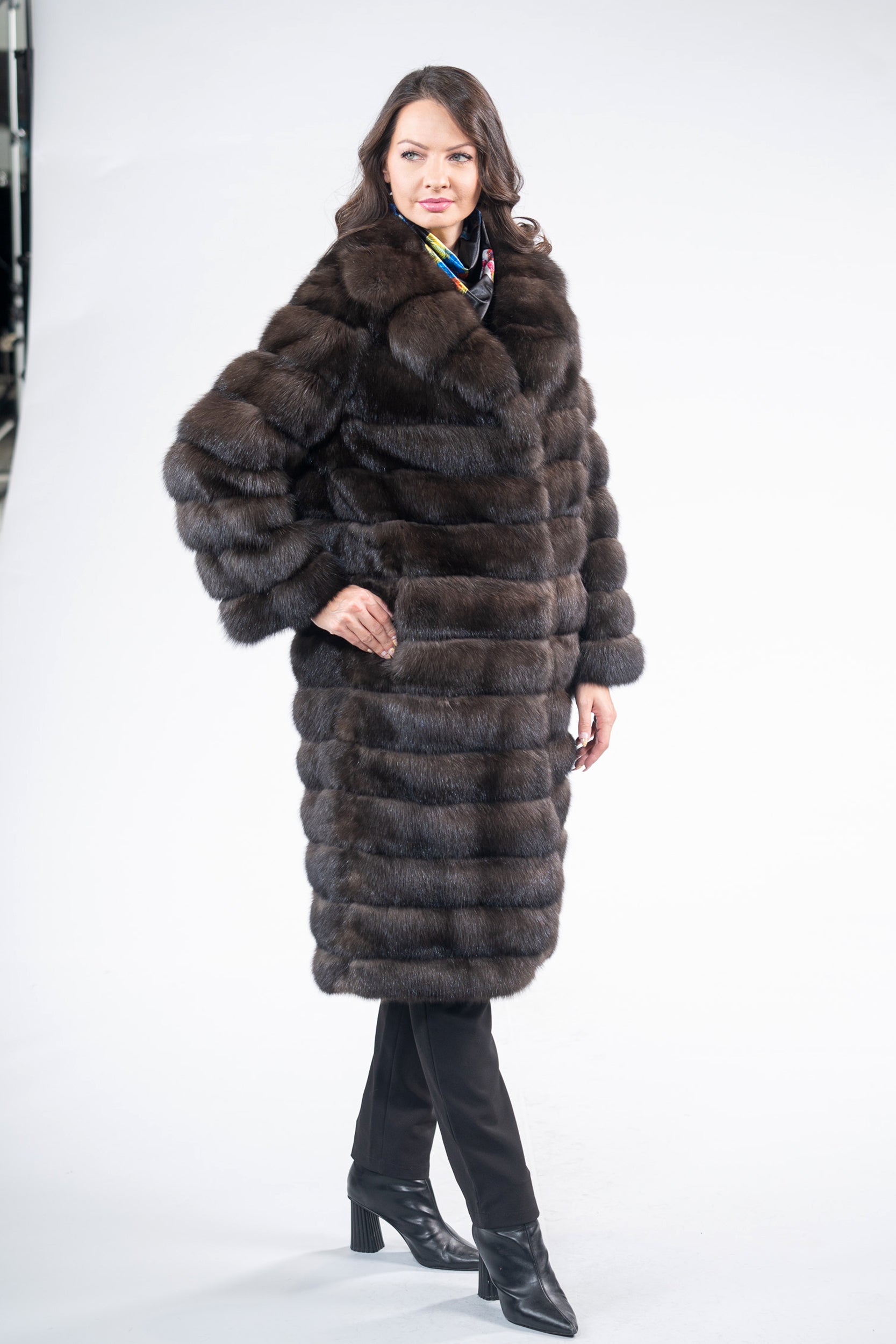Dark Reversible Russian Sable Coat with Notch Collar P/K13c530s20o