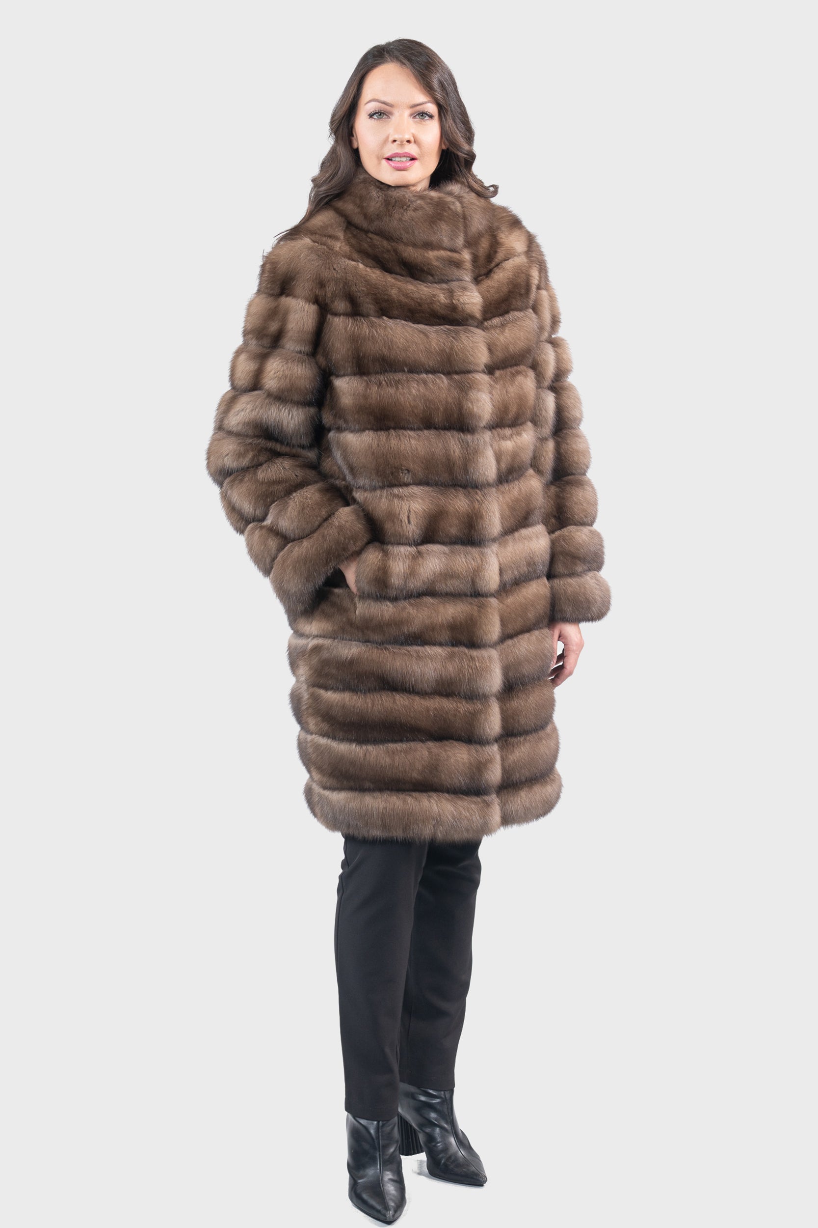 Reversible Titanium Russian Sable Coat with Stand Collar P/K13C530