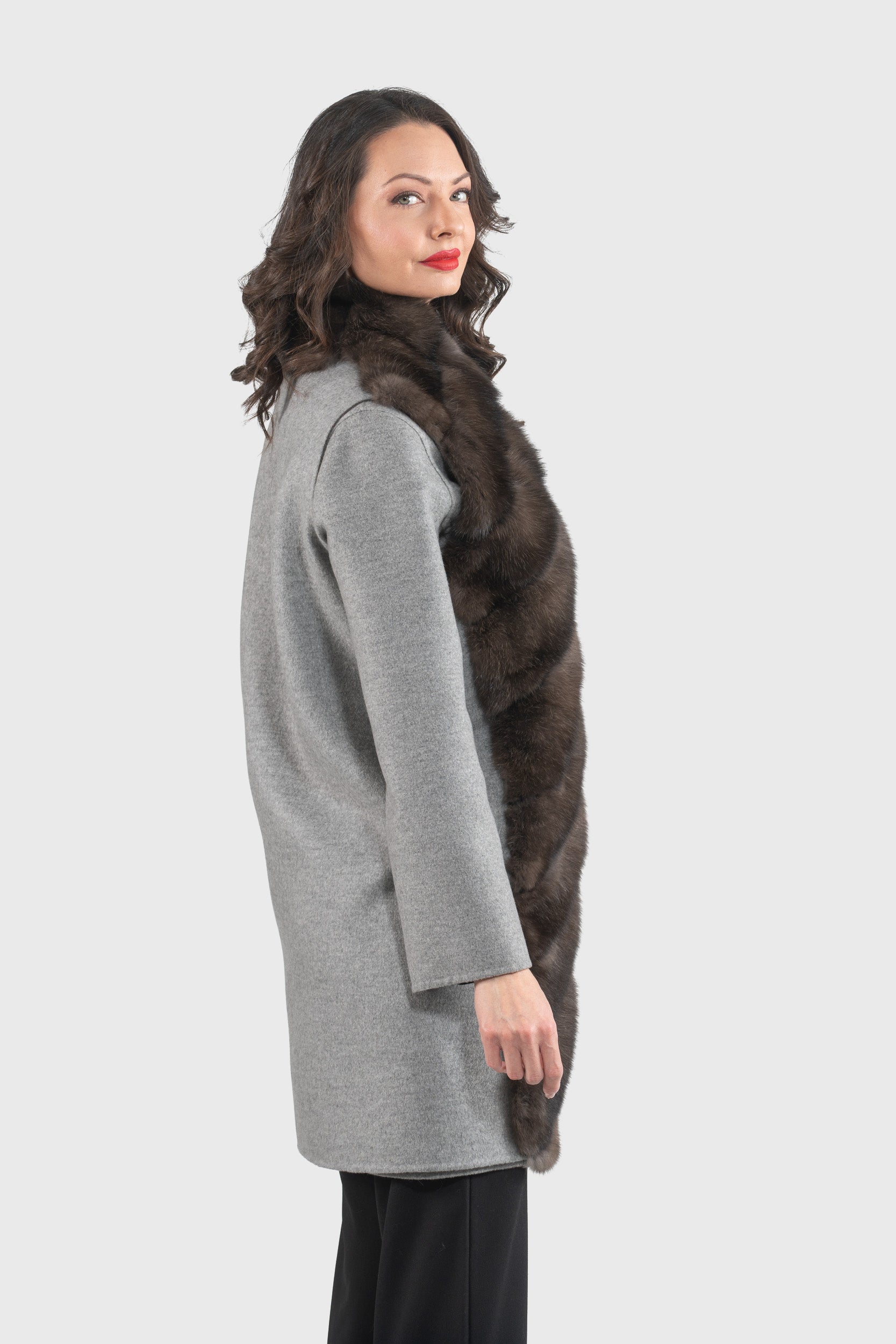 Grey Cashmere Half Coat & Vest with Russian Sable Trim 17C8003