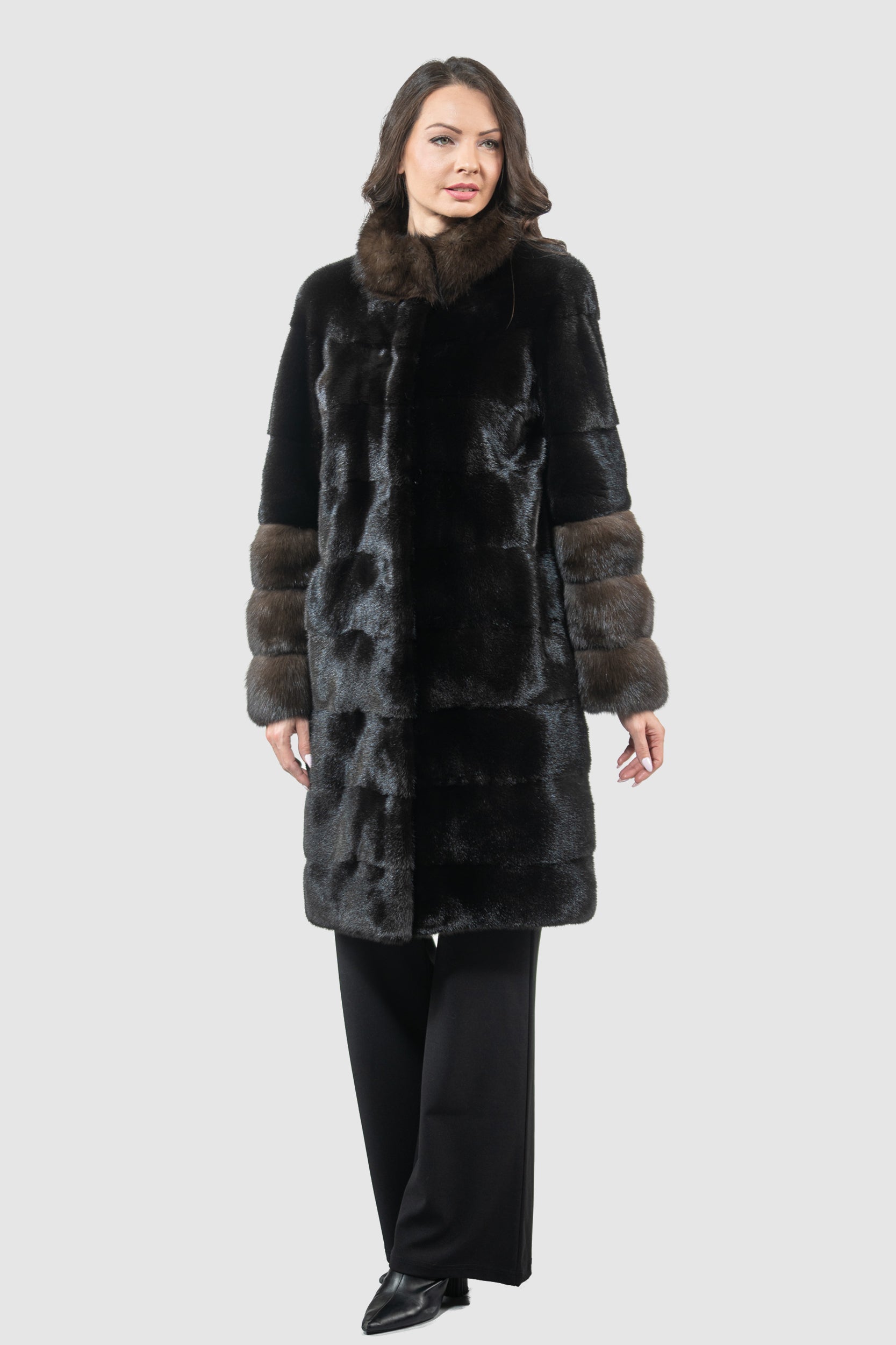 Blackglama Mink Half Coat with Russian Sable Stand Collar  P/K16c510