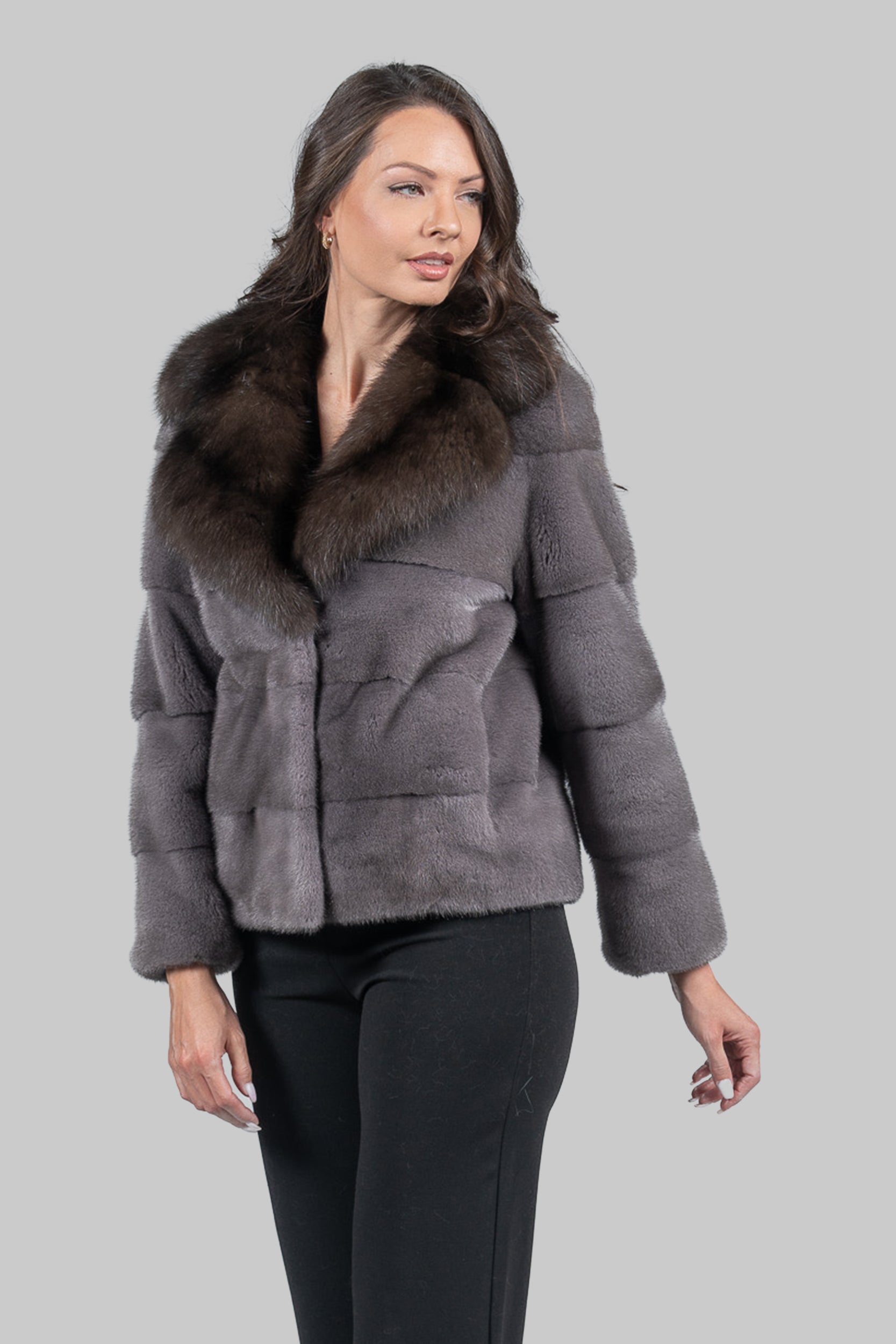Grey Moon Mink Jacket with Russian Sable Collar P/K13C528s20