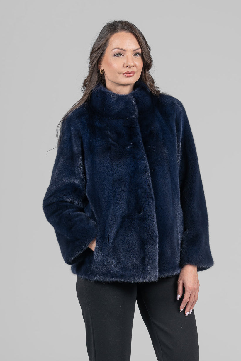 Purple Mink Fur Jacket with Stand Collar L/O13C528