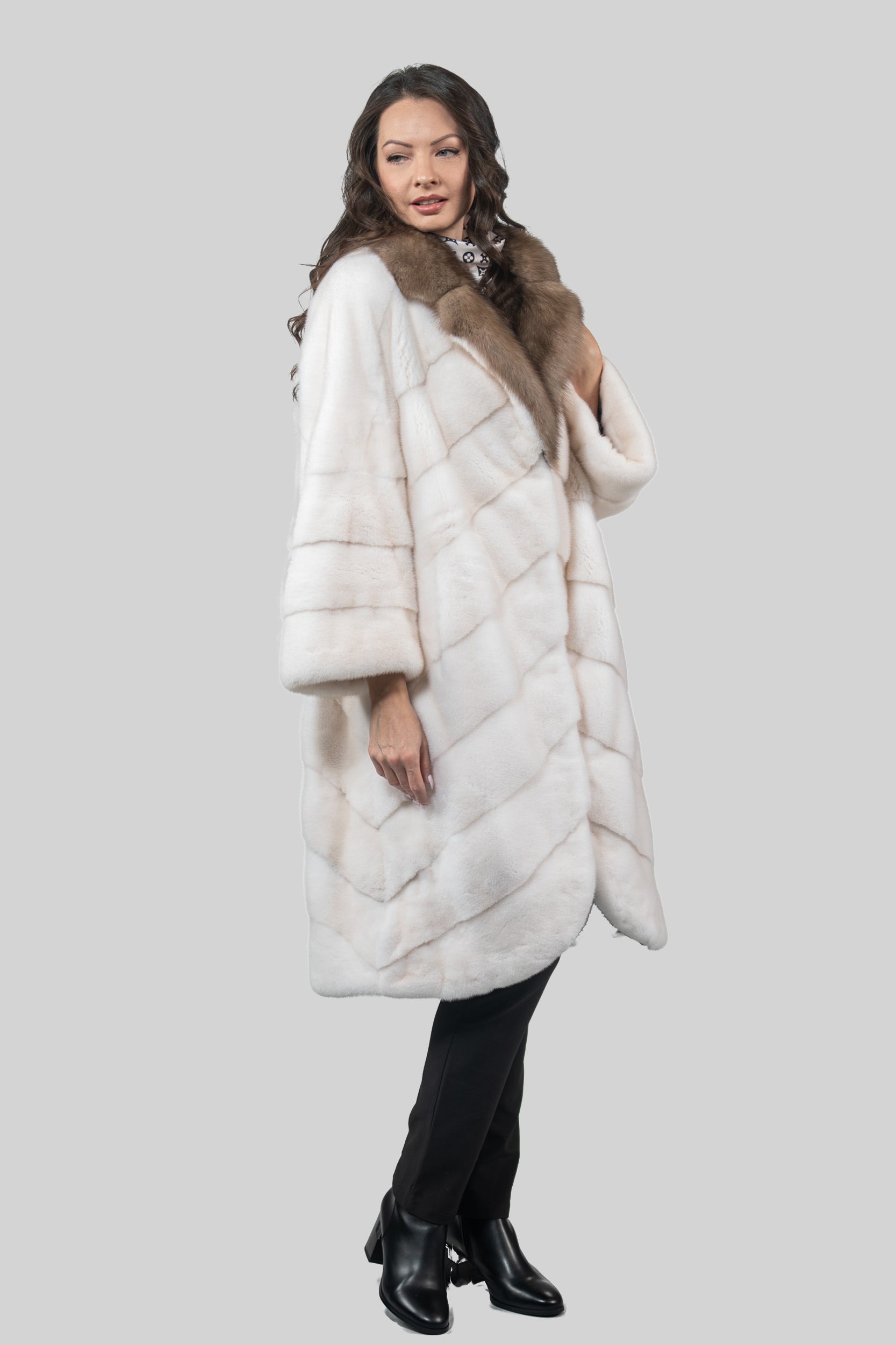Pearl Mink Coat with Russian Sable Notch Collar A/K13C848GS20