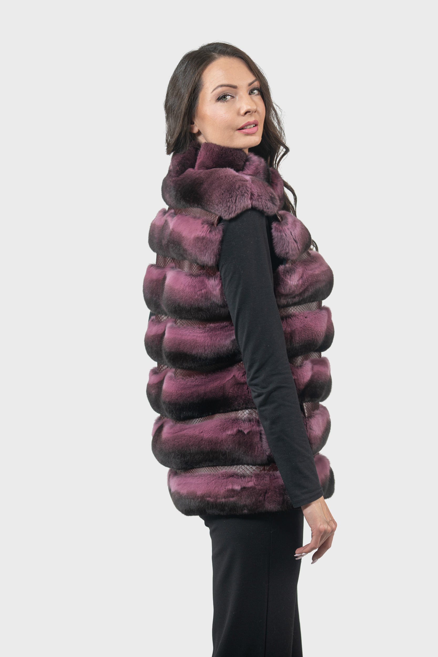 Bordeaux Chinchilla Vest with Snake Leather Ρ/Κ13c519g530