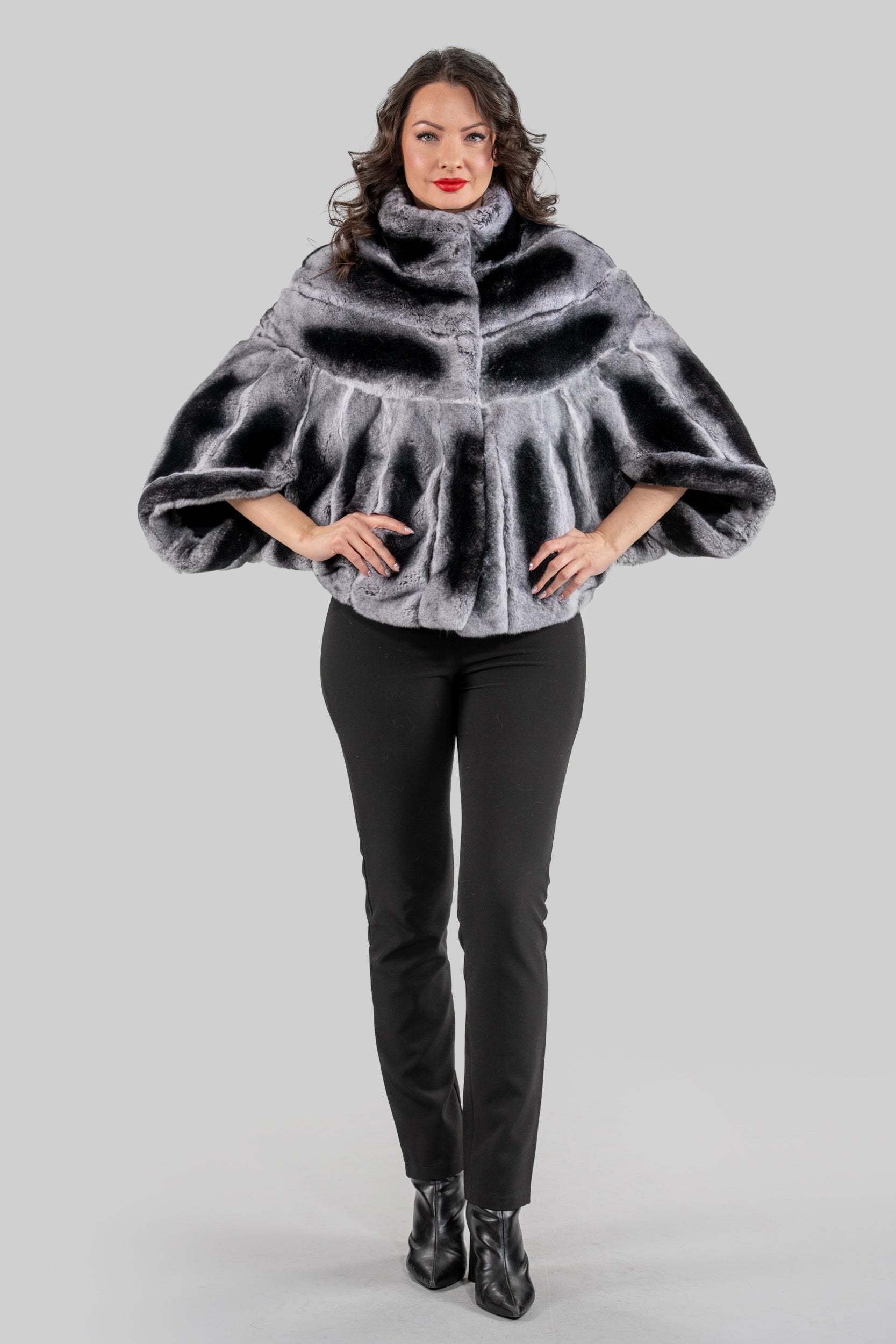 Natural Rex Rabbit Fur Cape with Stand Collar 1009