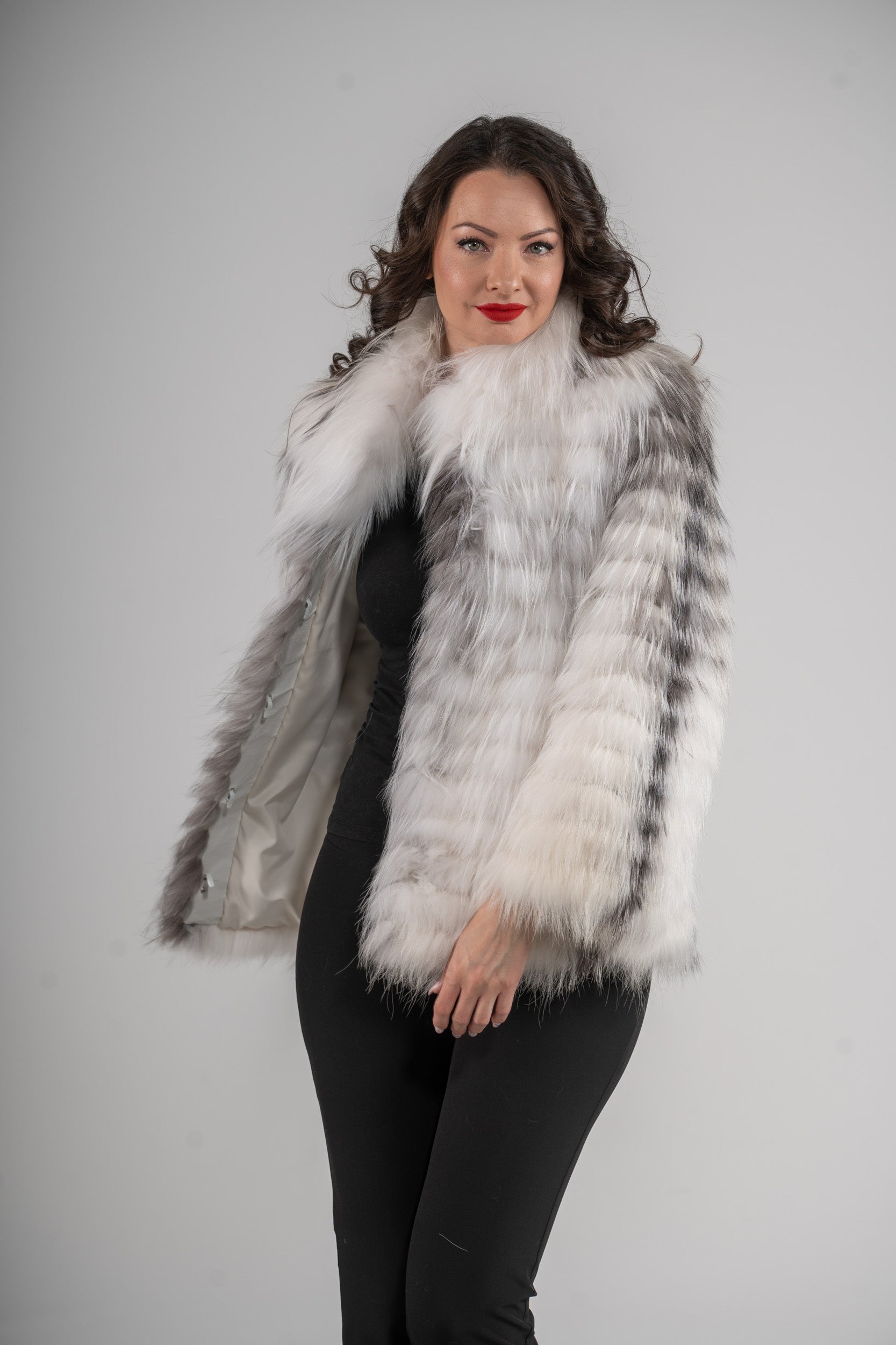 Arctic Marble Fox Jacket with Stand Collar 13C528