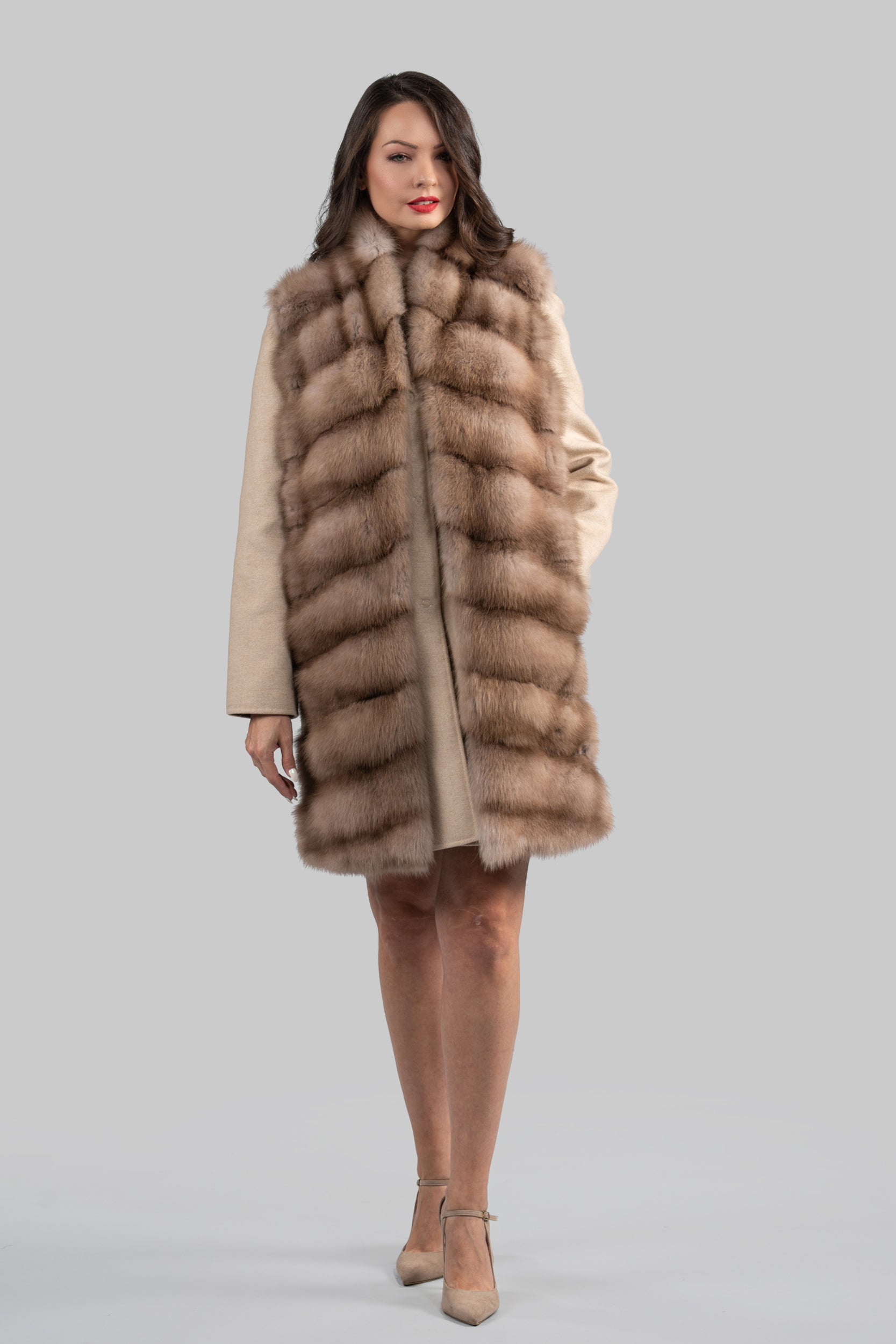 Ecru Cashmere Half Coat & Vest with Baumarten Trim 17C8003