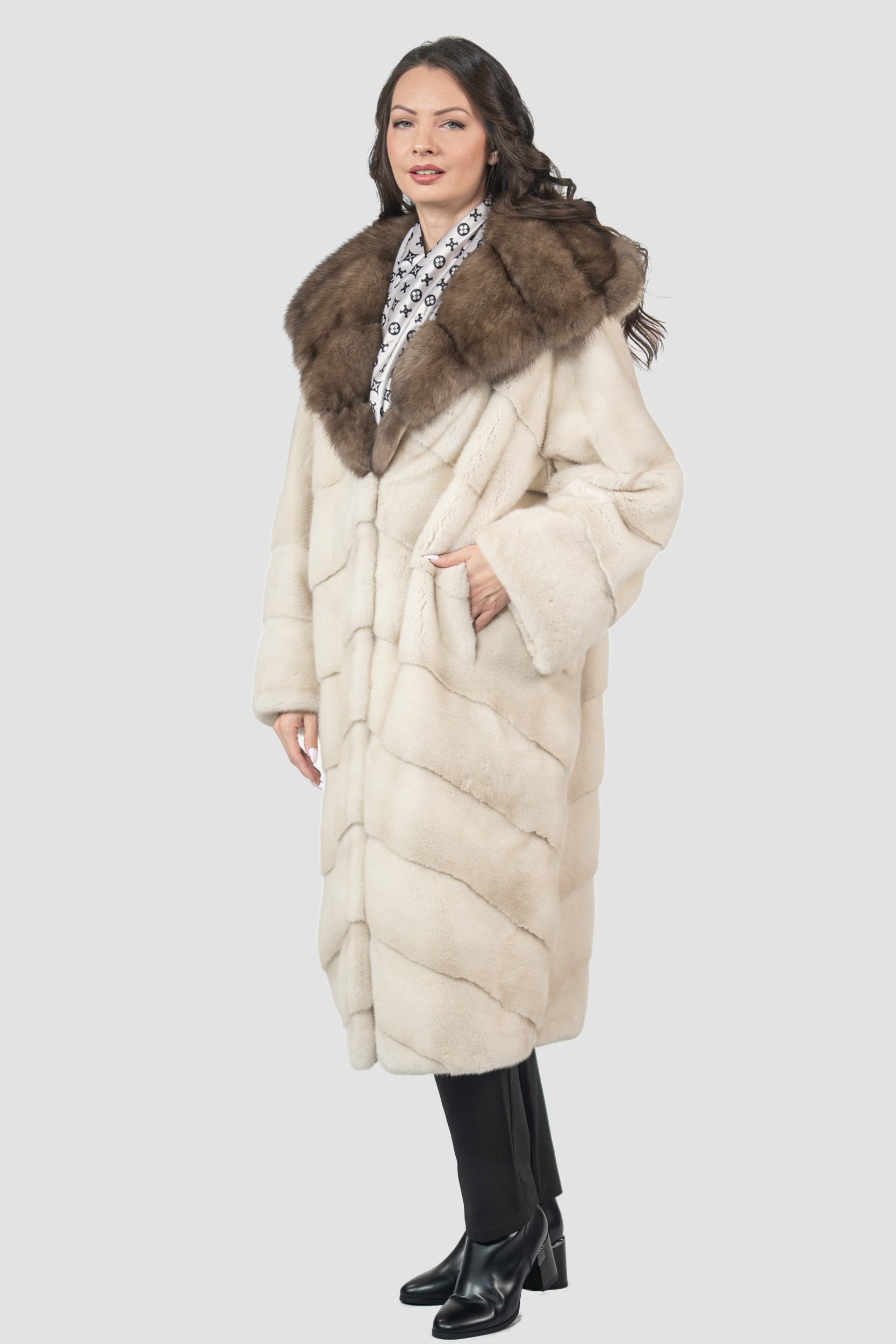 Pearl Mink Coat with Russian Sable Hood A/K13C850