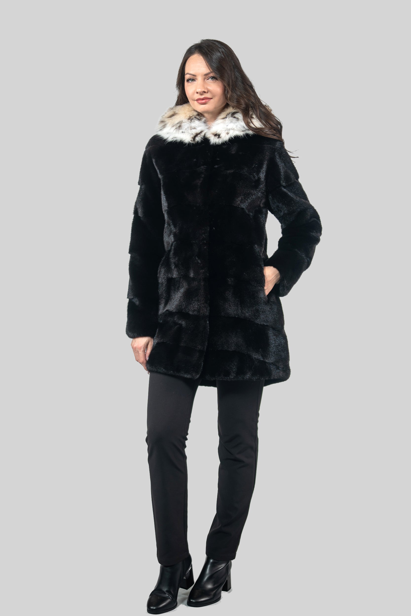 Blackglama Mink Half Coat with Bobcat Hood P/K19134