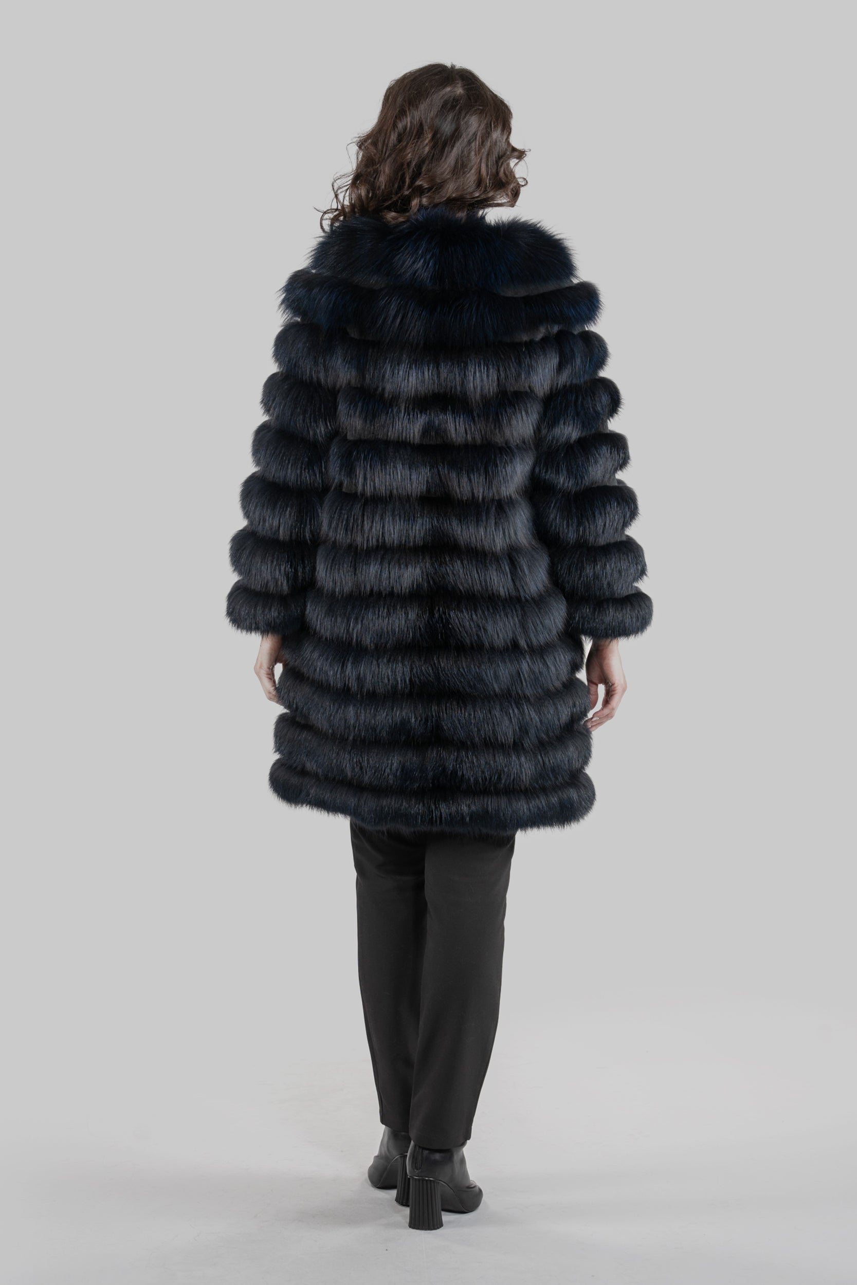 Blue Black Fox Collarless Half Coat R/K13C520
