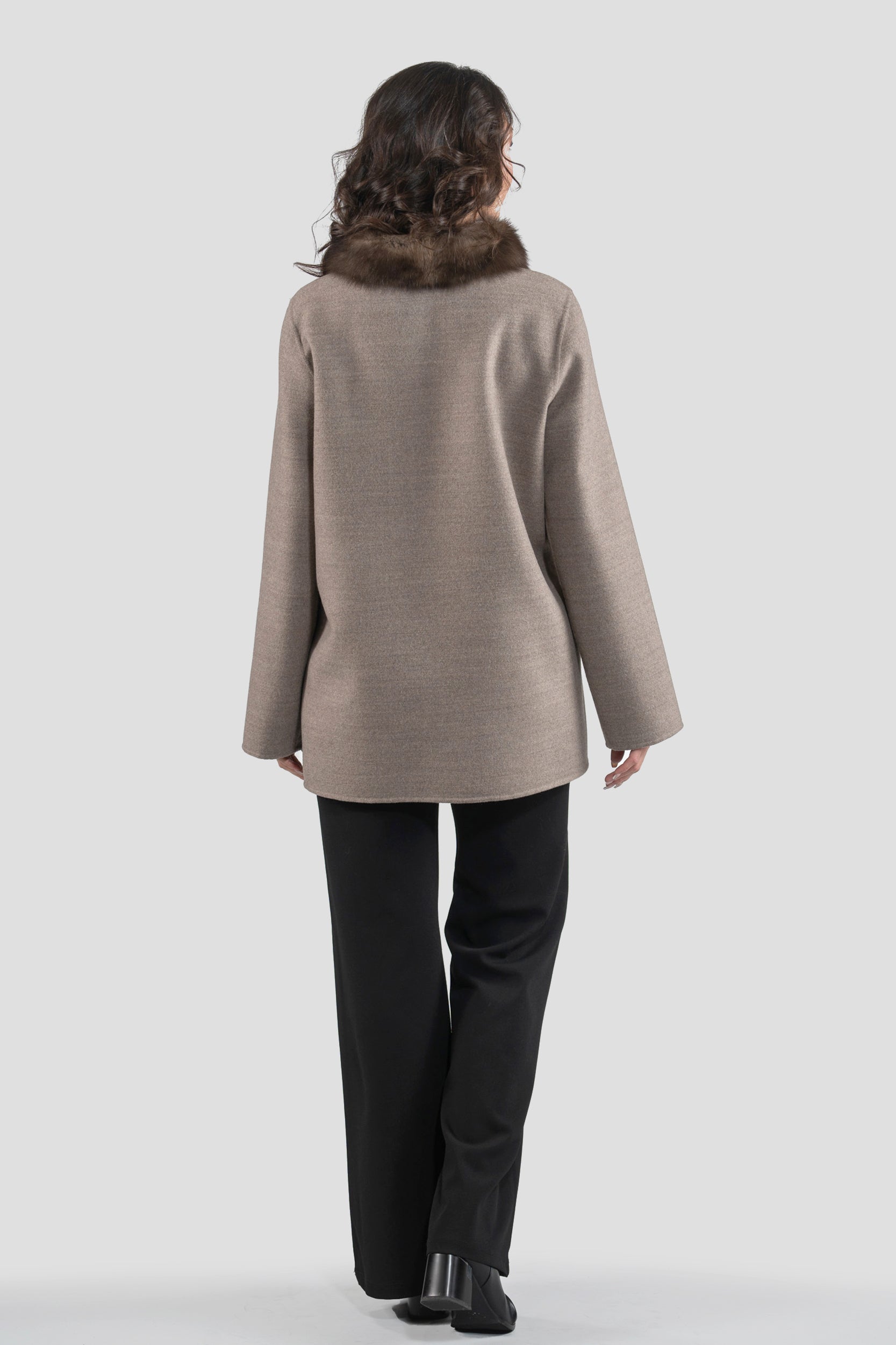 Grey Brown Cashmere Jacket with Russian Sable Stand Collar 17C8003G530