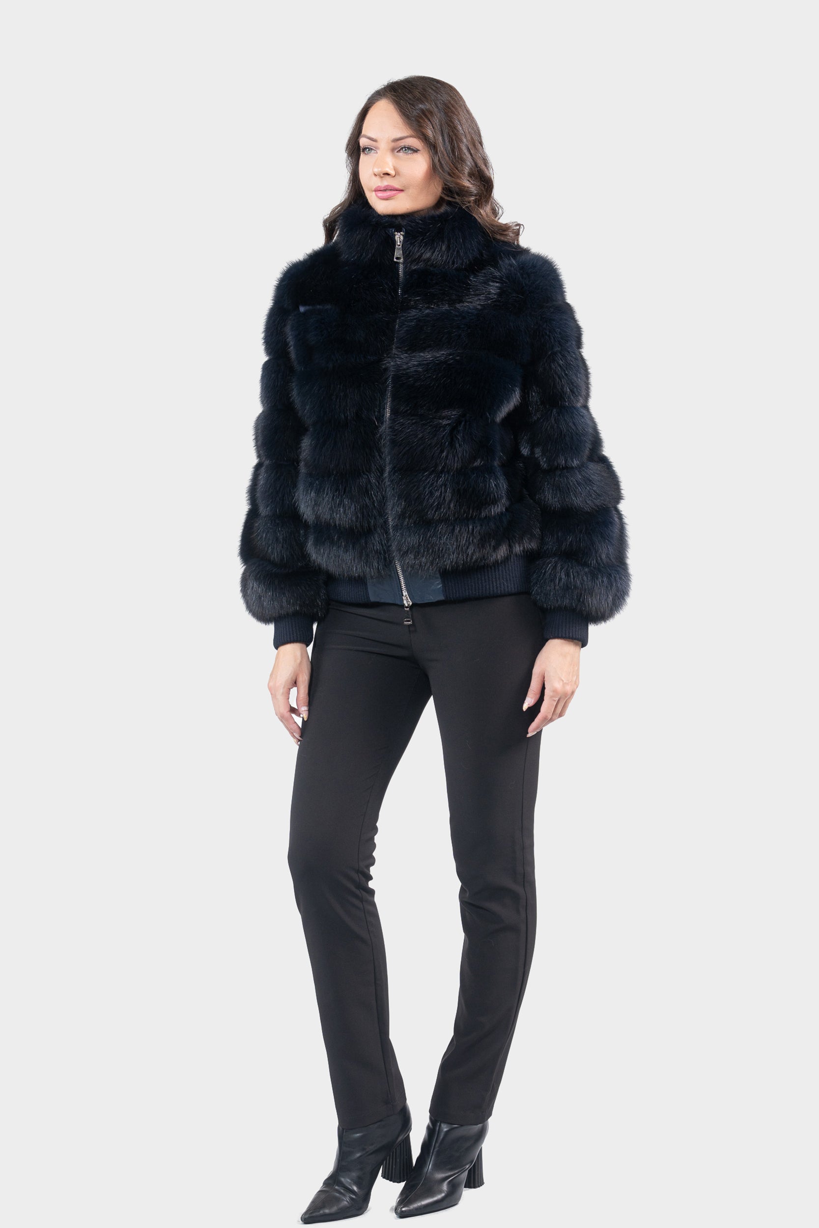 Blue Black Baumarten Bomber Jacket with Stand Collar P/K228